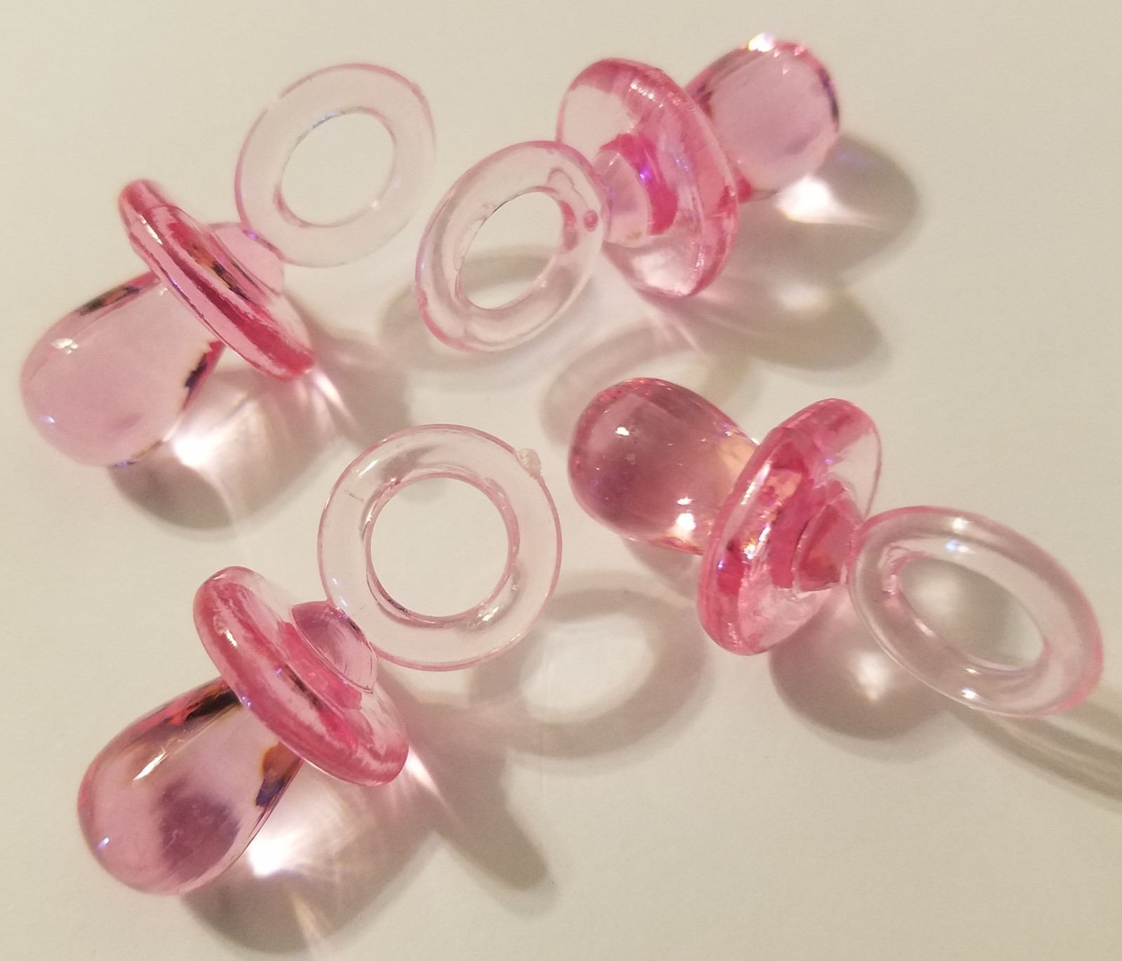 Lot of 50 Clear Pink Acrylic Plastic Pacifiers Miniature Baby Shower Decorations