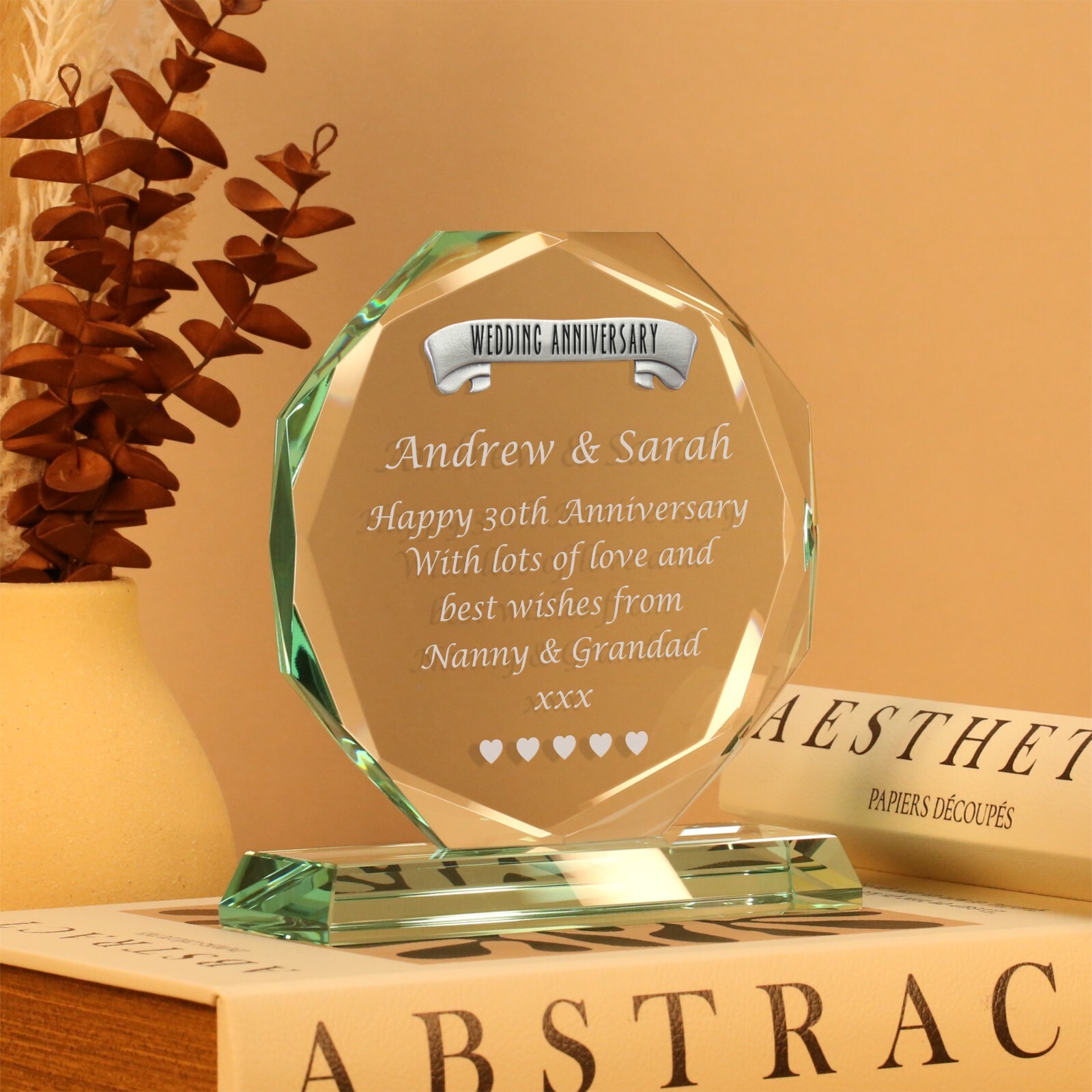 30th Pearl Wedding Anniversary Pewter Feature Engraved Glass Gift 30 Years Gifts