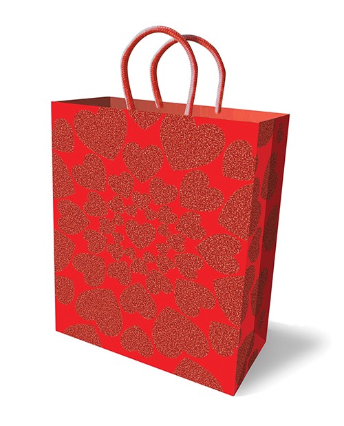 Glitter Hearts Gift Bag 10-inch Glitter Design Durable Handles Valentine’s Day