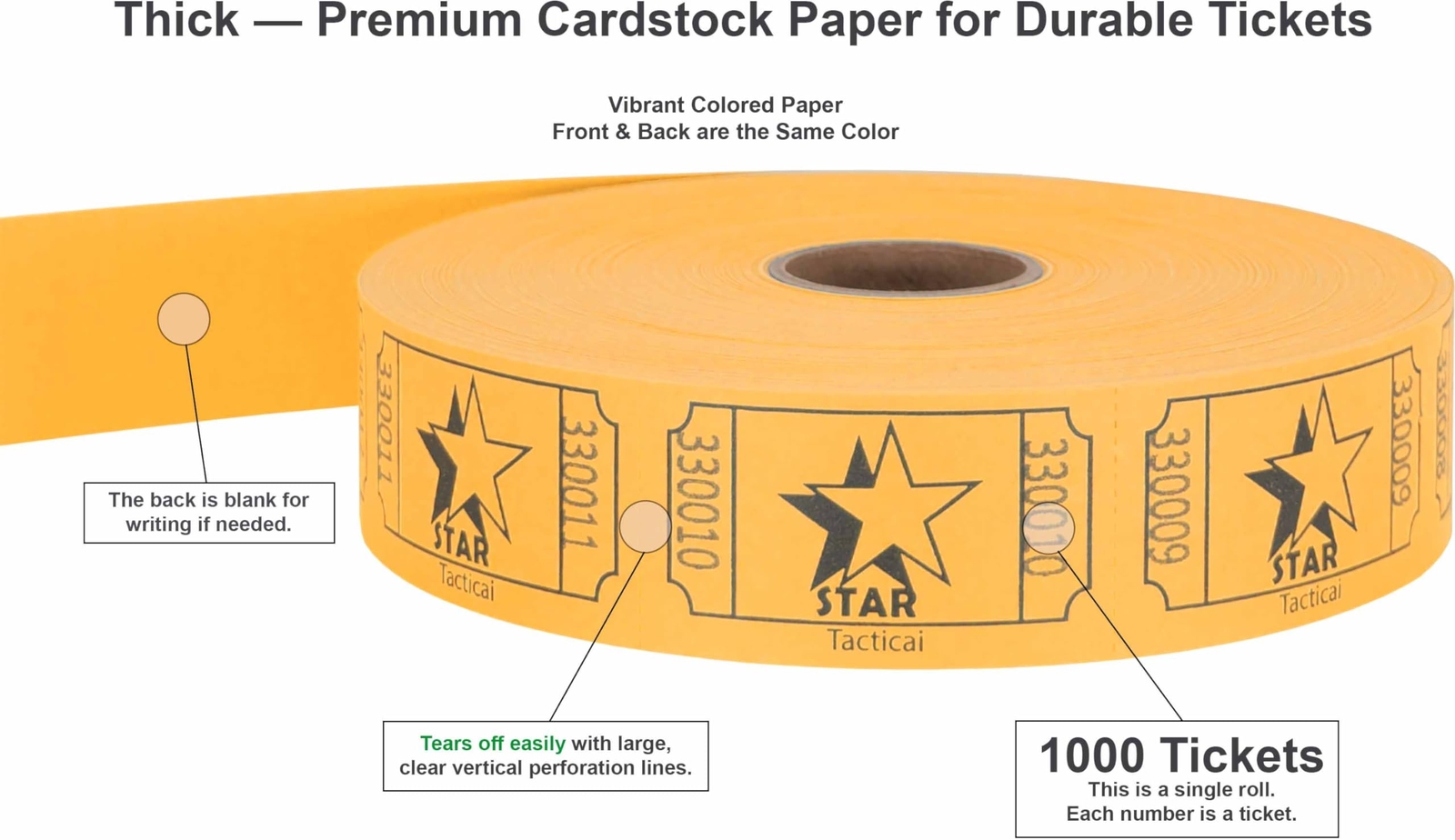 1000 Raffle Tickets Star Yellow Single Roll Ticket for Events Entry Class Reward
