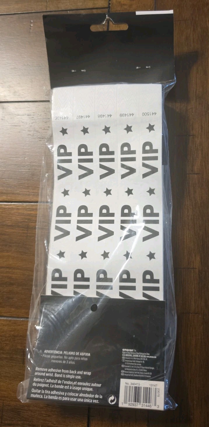 500 Wristband White VIP Star Amscan Tyvek Numbered Event Parties Club Glow