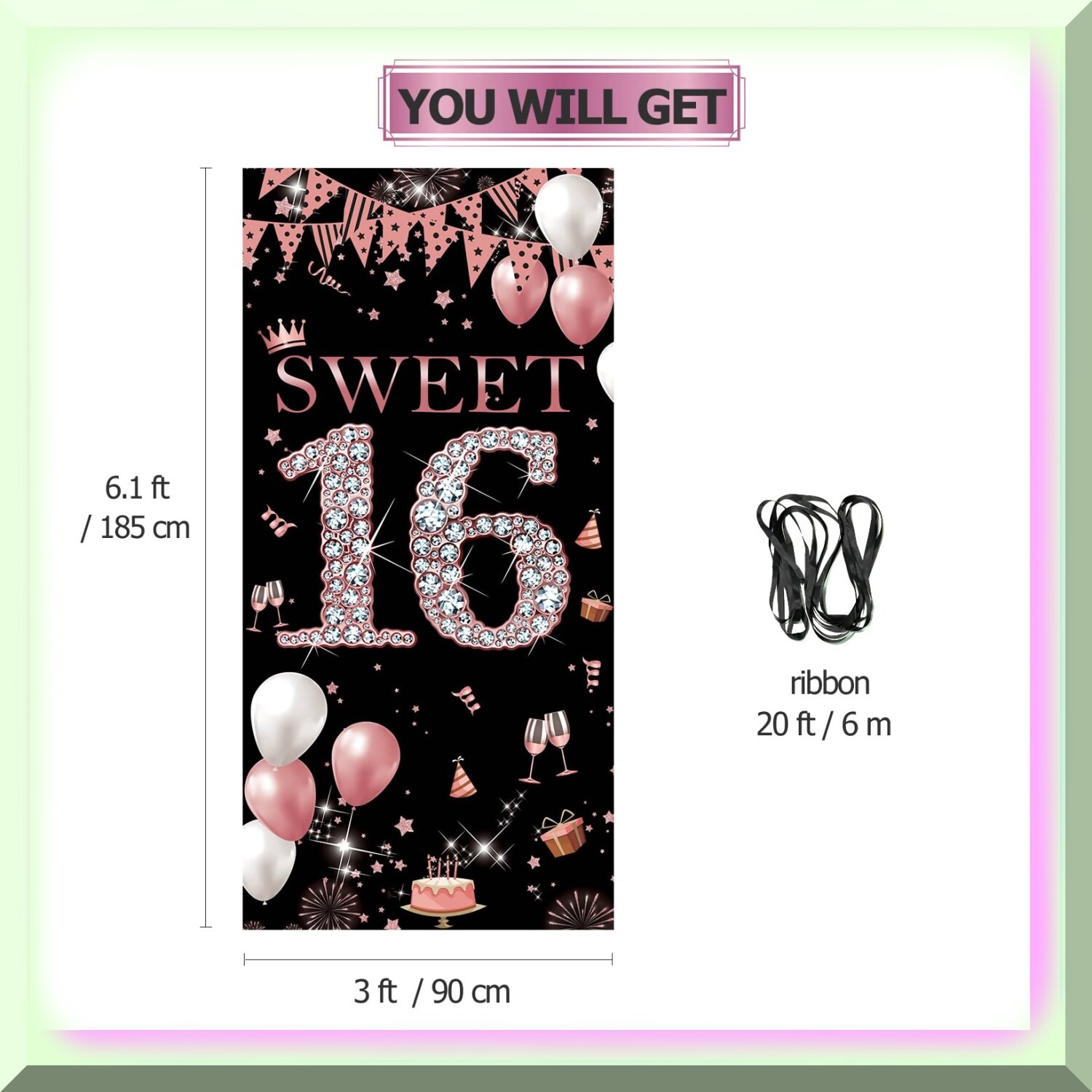 Rose Gold Sweet 16 Door Banner for Birthday Celebration