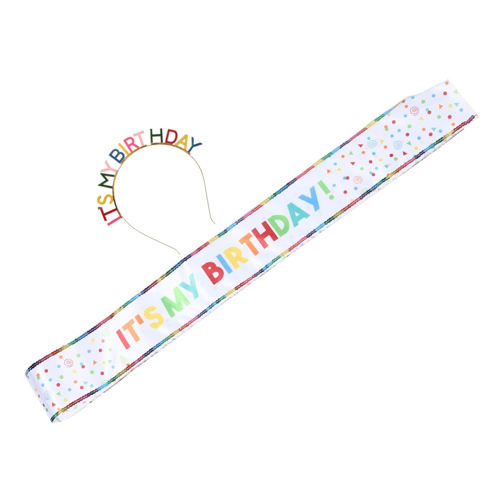 1 Set Colorful Birthday Headband and Sash Durable Zinc Alloy Party Decoration