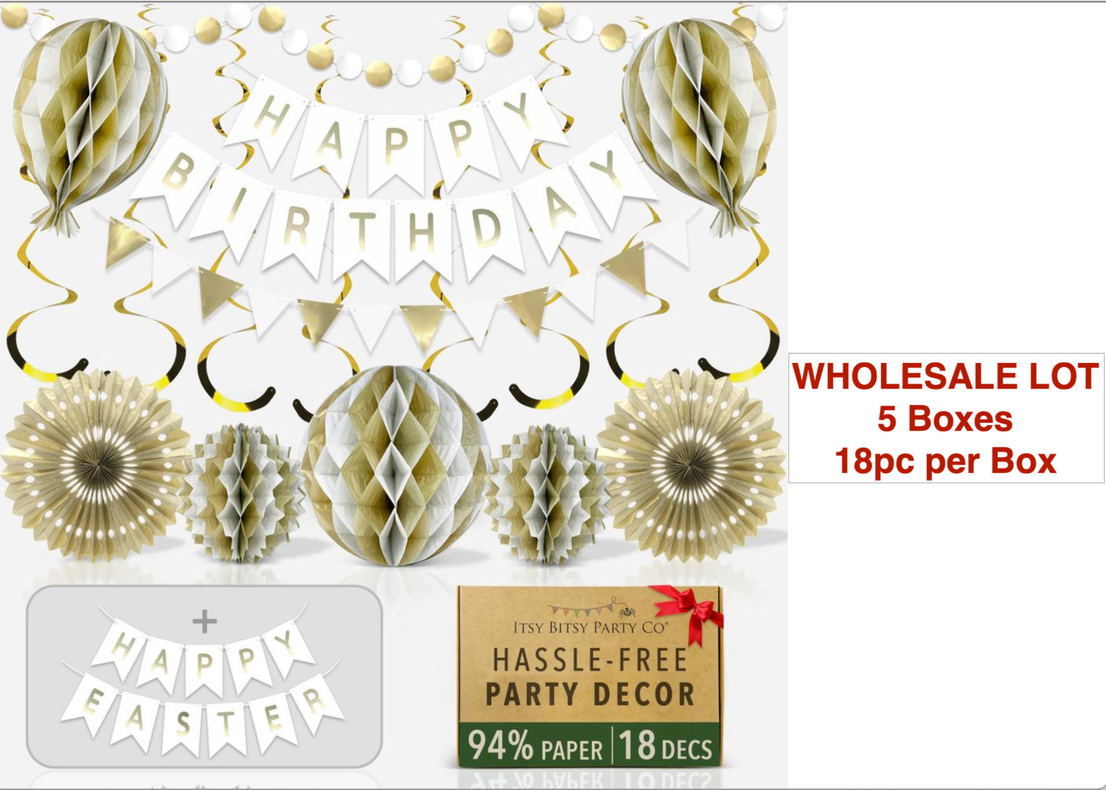 LOT OF 5 SETS (18pc ea.) Premium Reusable Birthday New Year Party Decorations