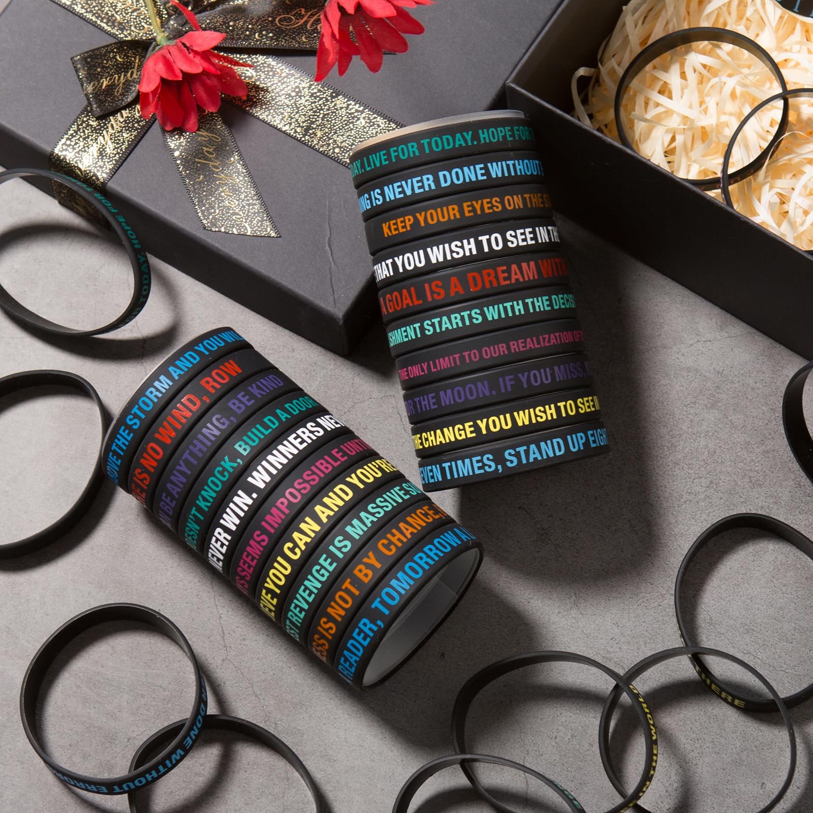 Inspirational Quote Bracelets 8 inches circumference, 0.5 width, Black