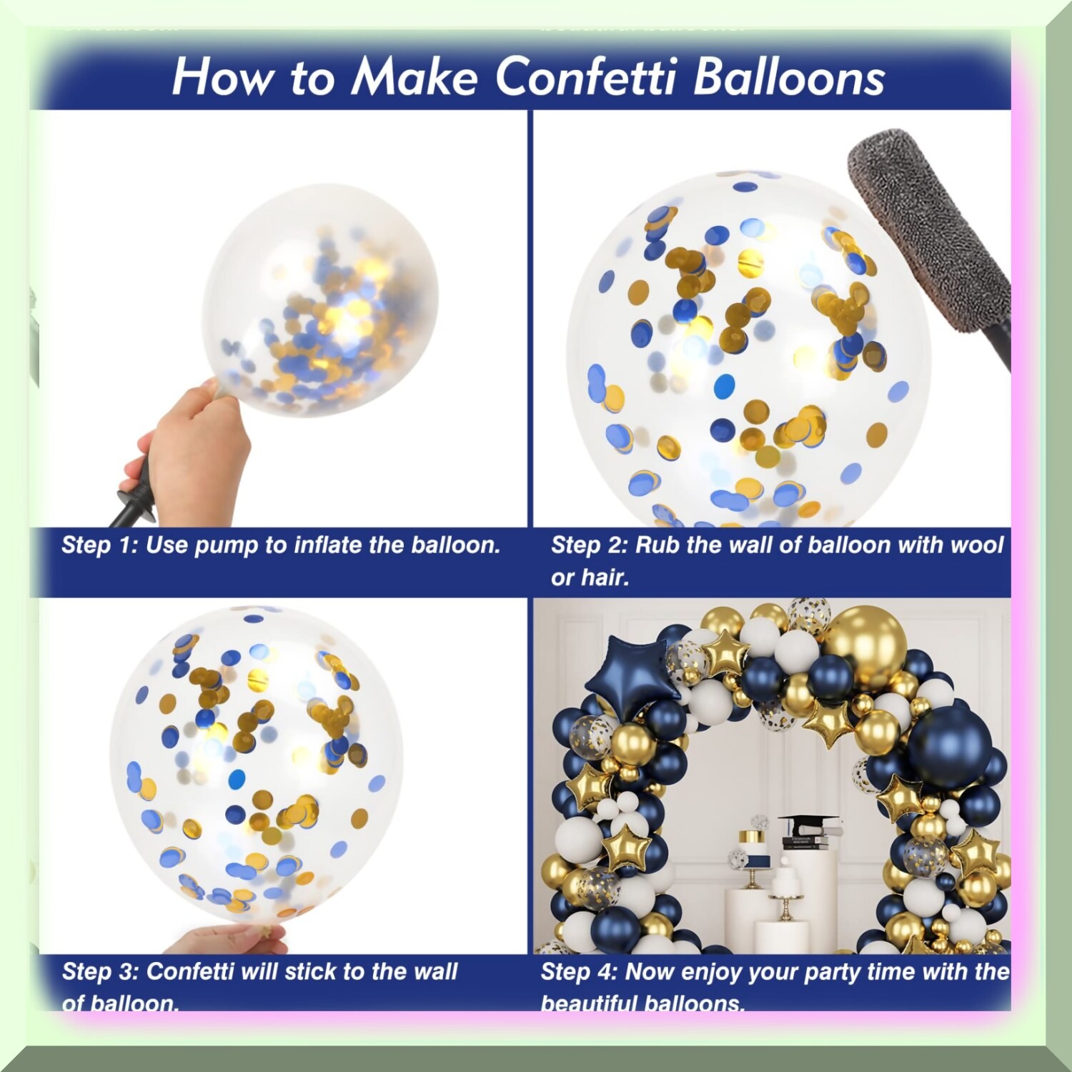 Gold and Navy Confetti Balloon Arch Kit