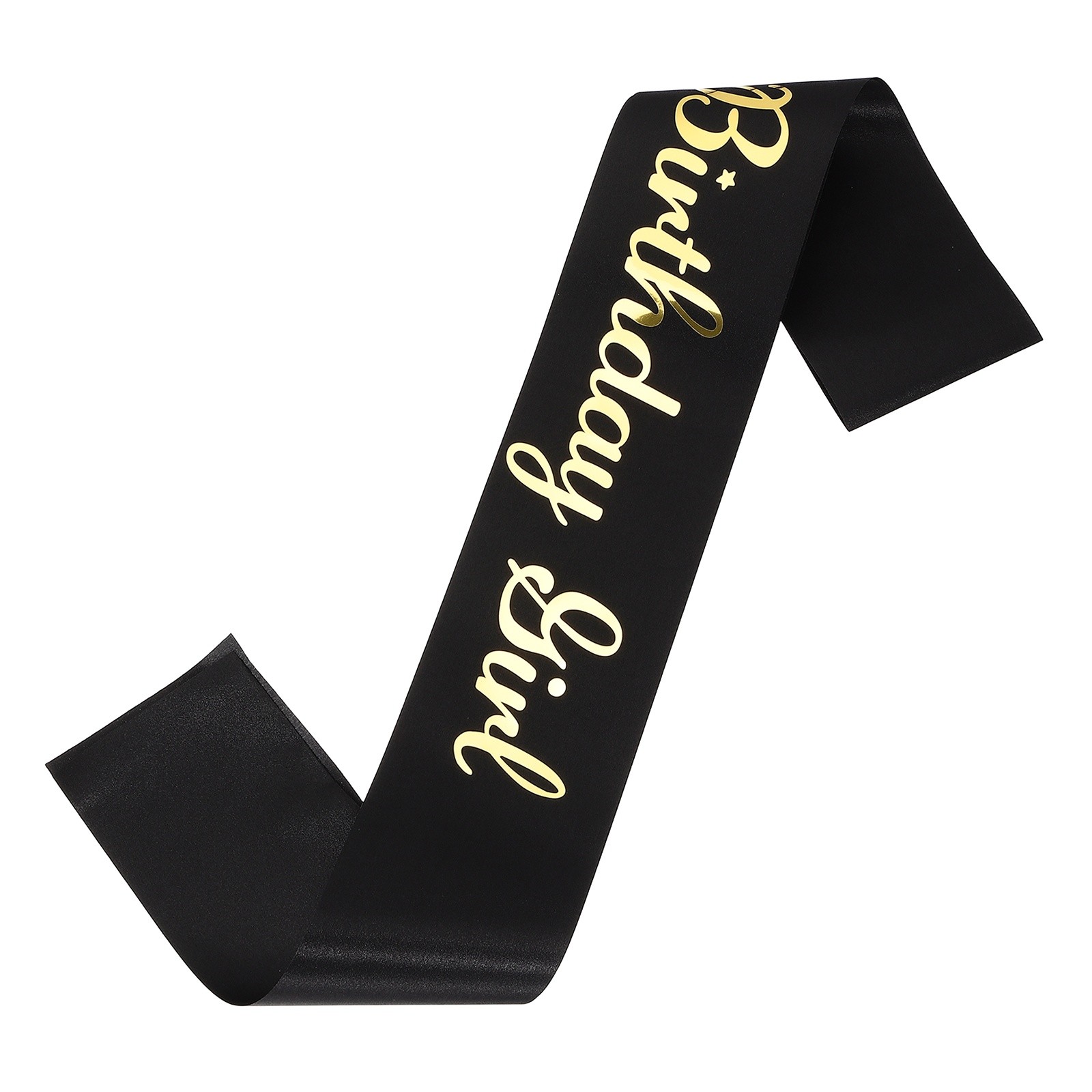 Birthday Girls Sash with Pin Gold Sparkle Lettering for Birthday Party, Black
