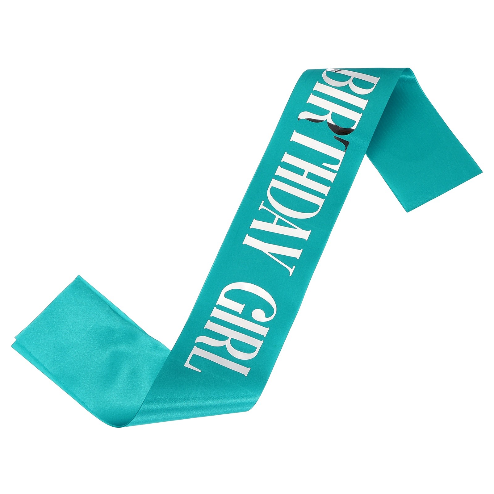 Birthday Girls Sash with Pin Silver Lettering for Birthday Party, Turquoise