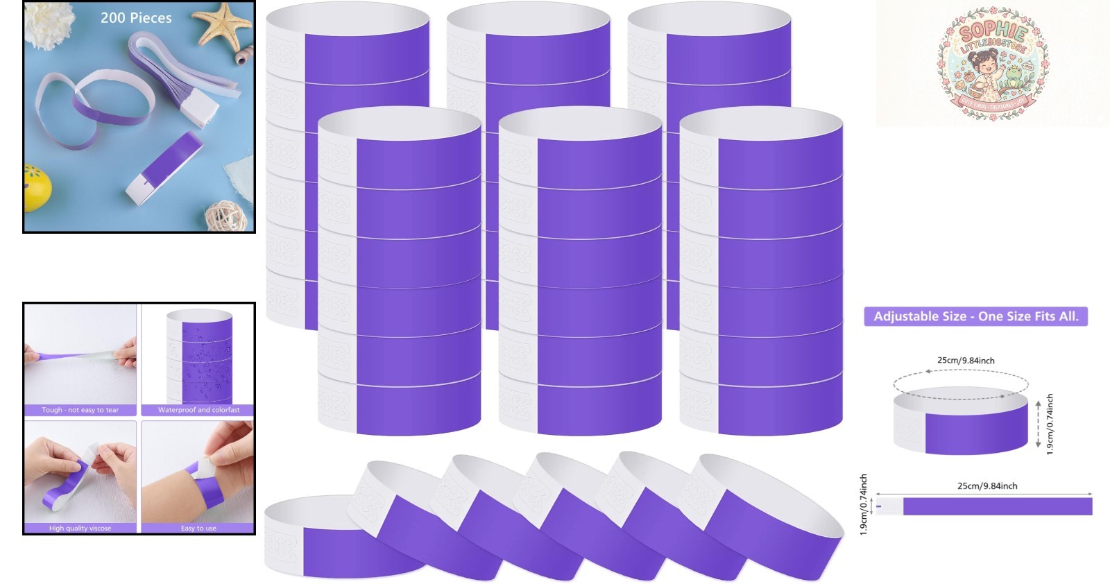 Versatile 200 Pack Purple Event Bracelets – Easy Apply Waterproof Wristbands