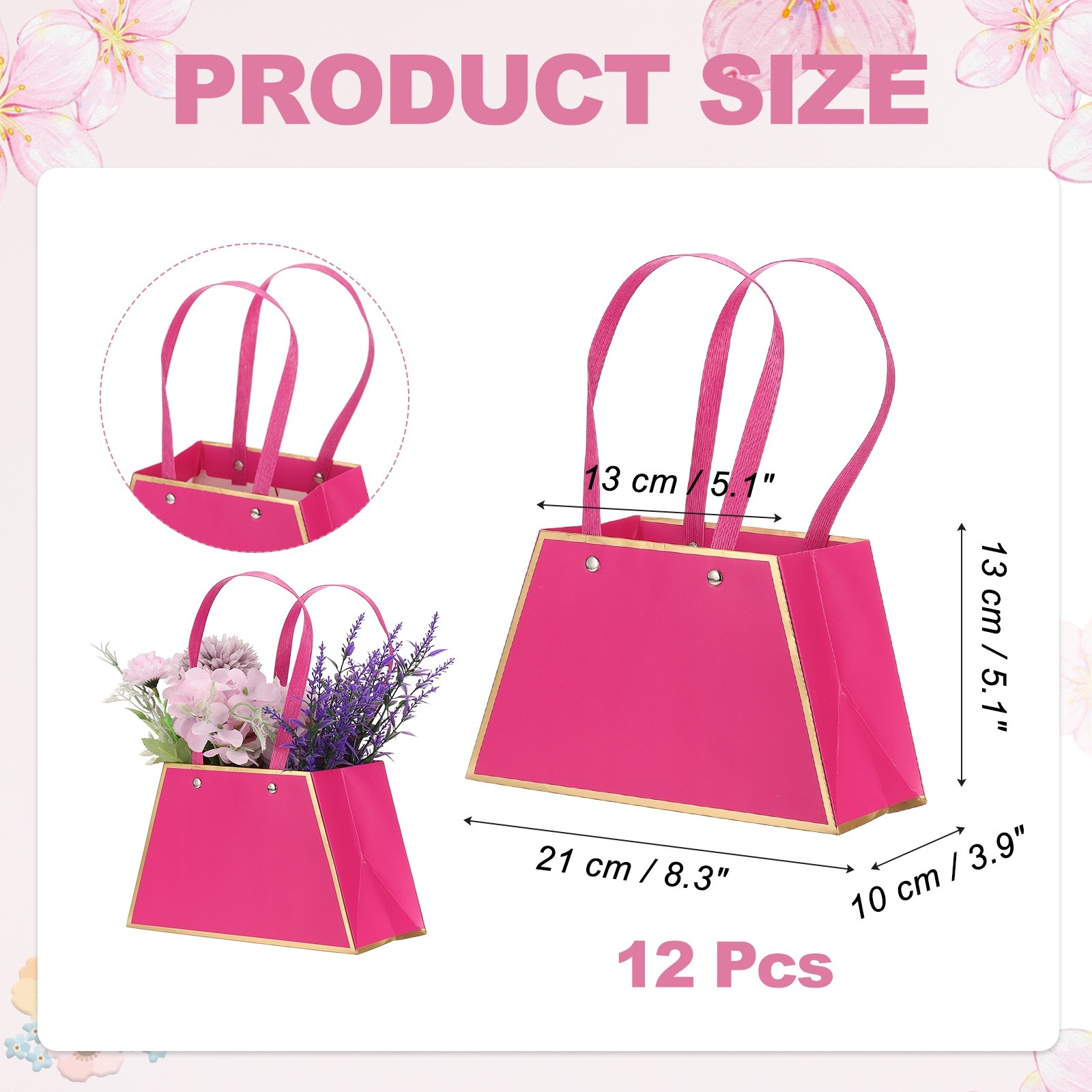 12 Pcs Flower Gift Bags Bouquet Wrapping Bag Paper Bouquet Bag Boxes Light Pink