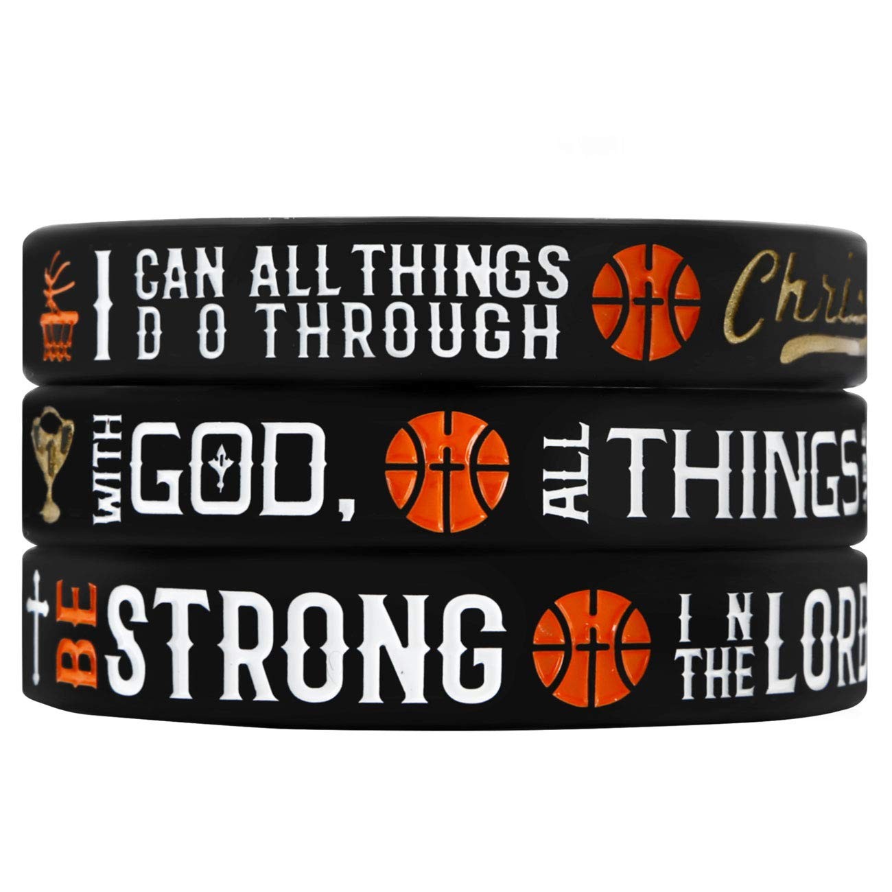 Power of Faith Basketball Bible Verse Silicone Wristbands with Christian Insp…
