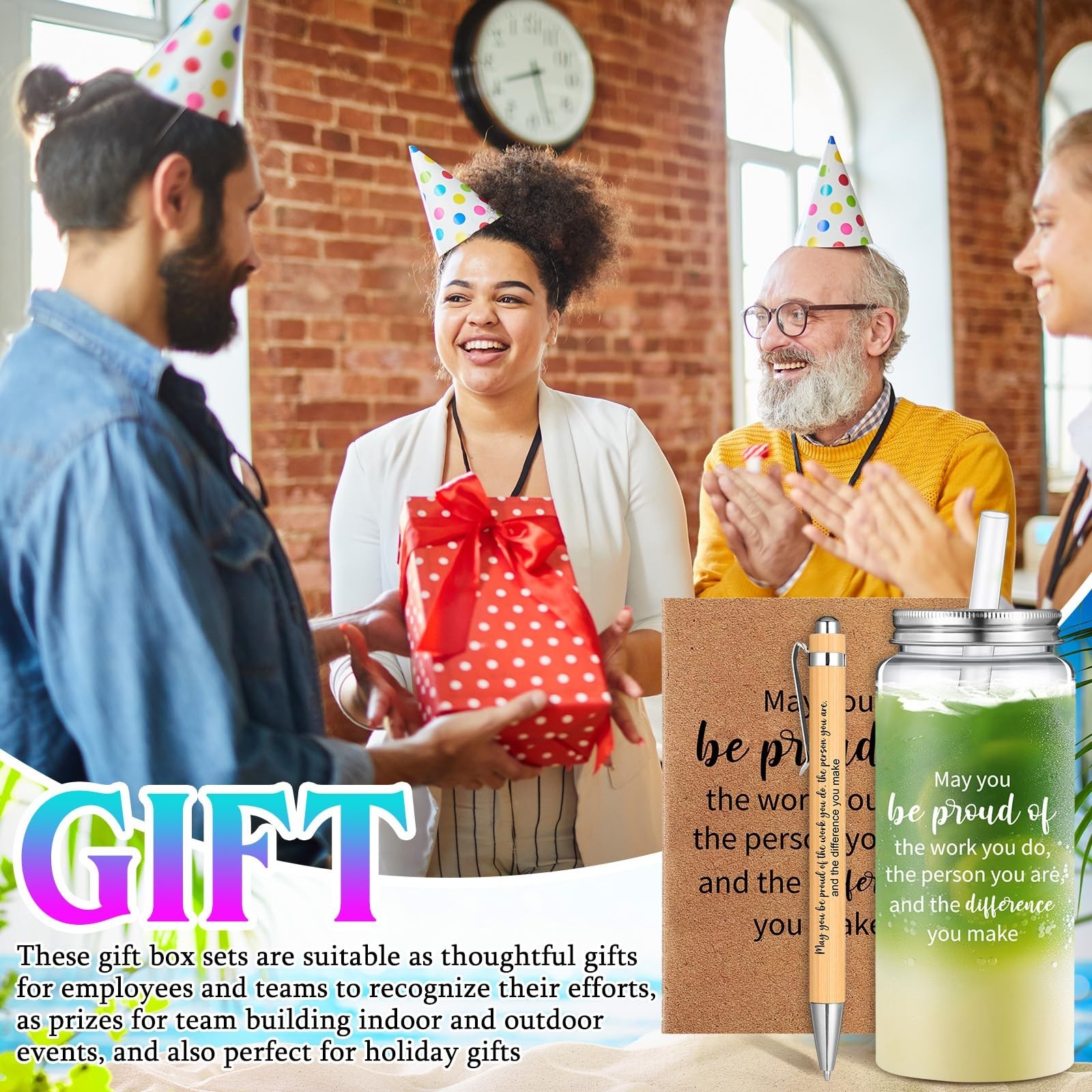 Skylety 72 Pcs Employee Appreciation Gifts Bulk 13.5oz Clear Tumblers with Li…