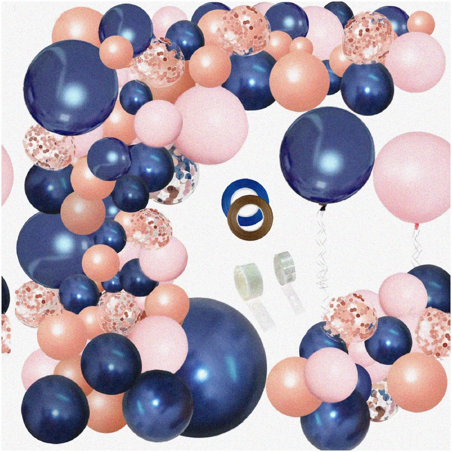 Navy Blush Rose Gold Confetti Balloon Garland Kit