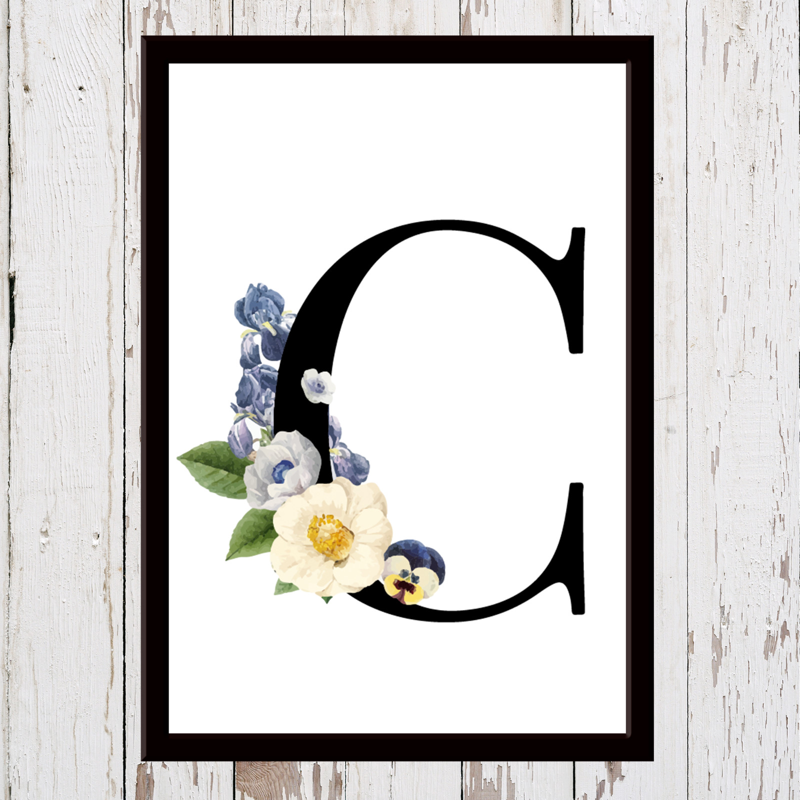 Personalised Birthday Gift Floral Letter Initial Wall Art Print A4 A5 Frame