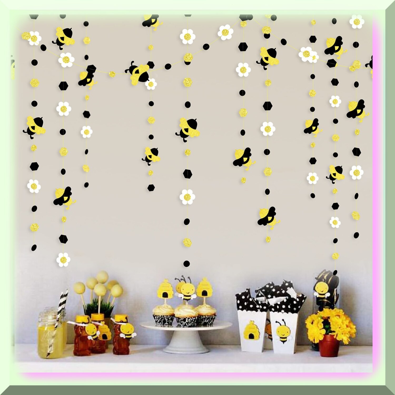 Glitter Honeycomb Bumble Decorations for Gender Reveal