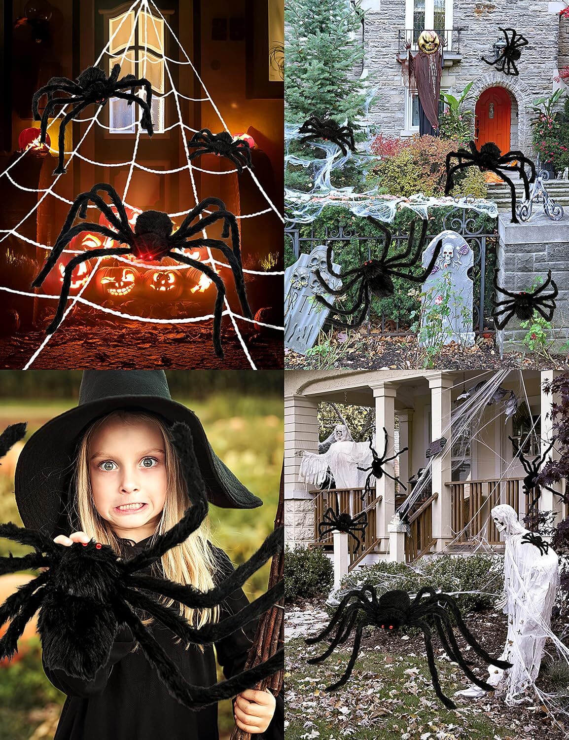 Halloween Plush Fake Spiders Set, Scary Indoor/Outdoor Decor, 6 in 1 for Home/Pa