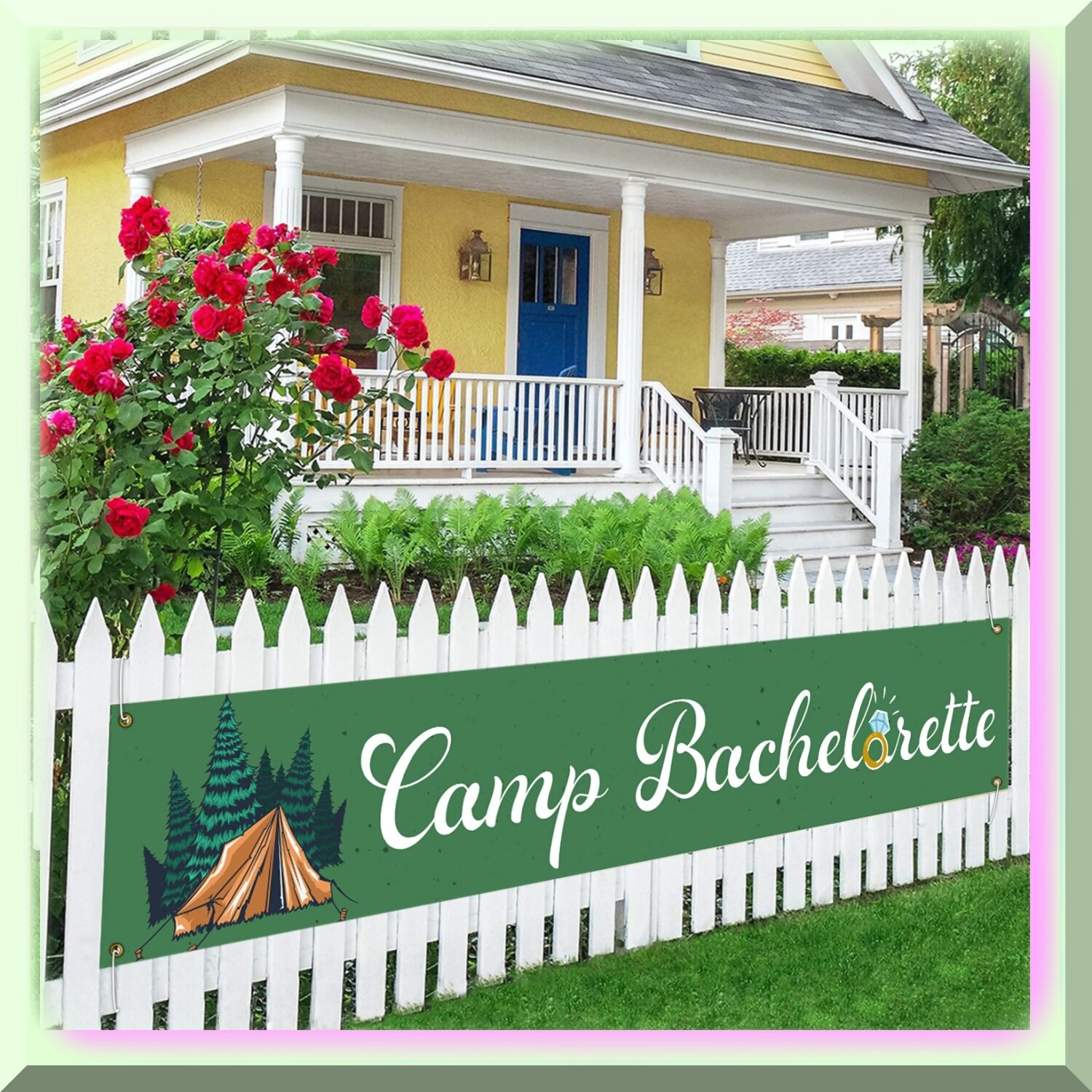 Rustic Lake Glamp Party Banner Outdoor Decor