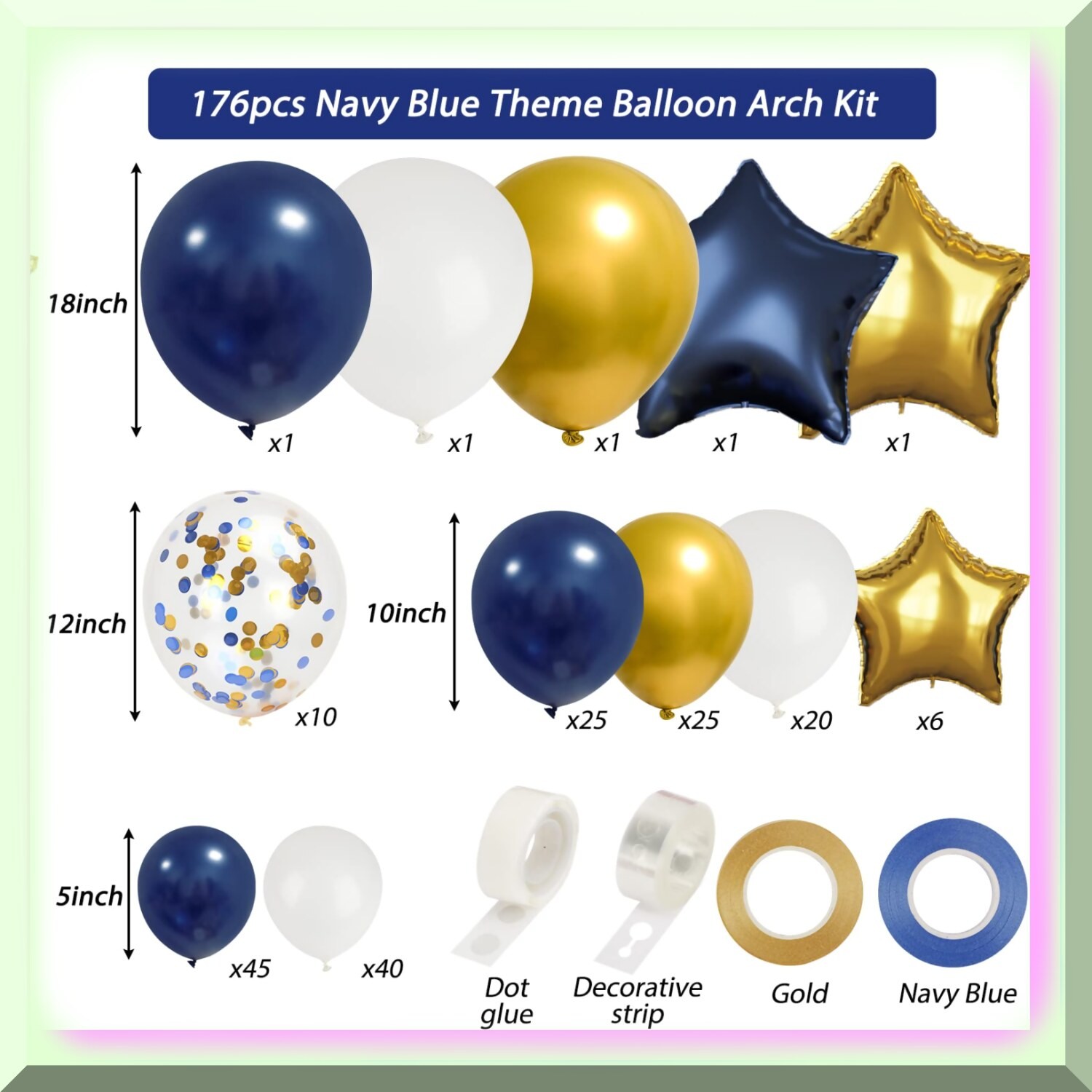 Gold and Navy Confetti Balloon Arch Kit