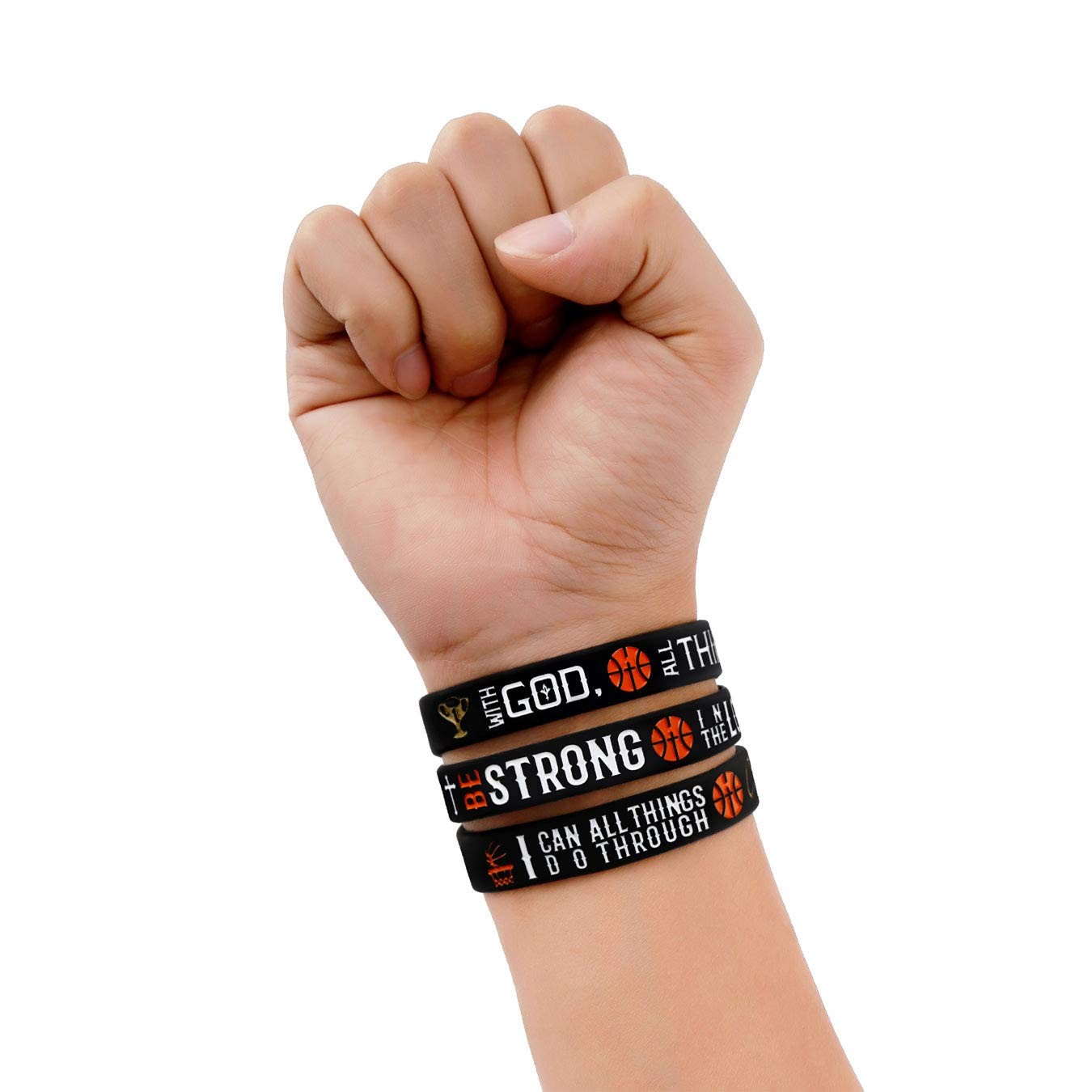 Power of Faith Basketball Bible Verse Silicone Wristbands with Christian Insp…