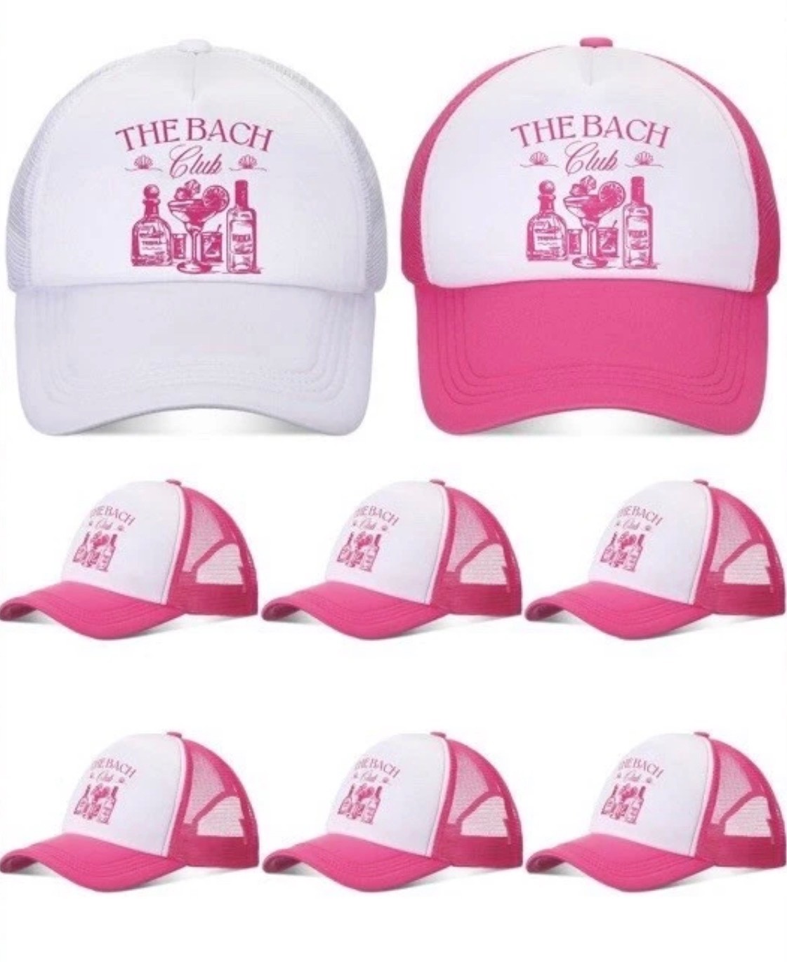The Bride & The Bach Hat for Women Bachelorette Party Hats -7 Pink- 1 White.