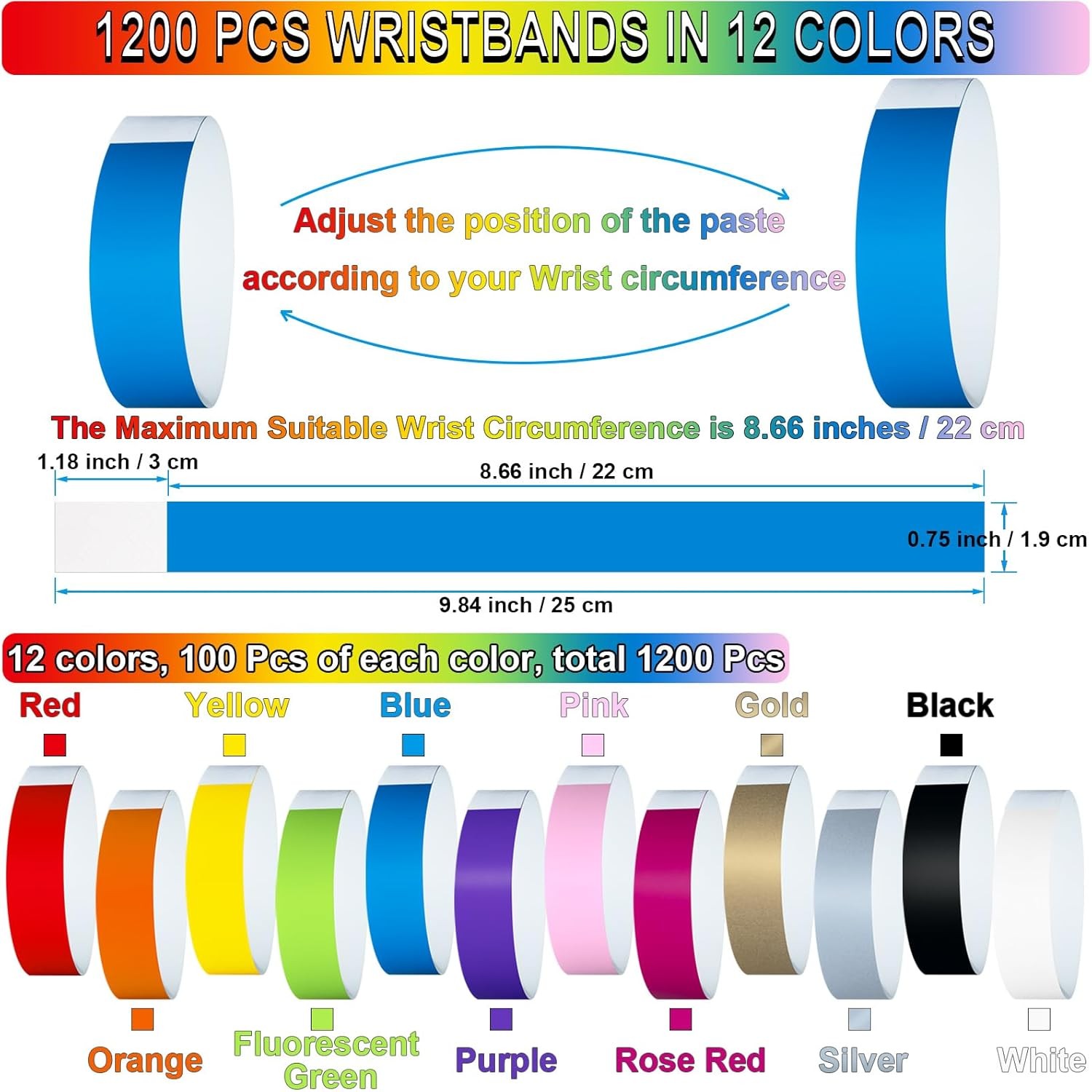 1200 pulseras de papel plástico para eventos pulseras de color neón