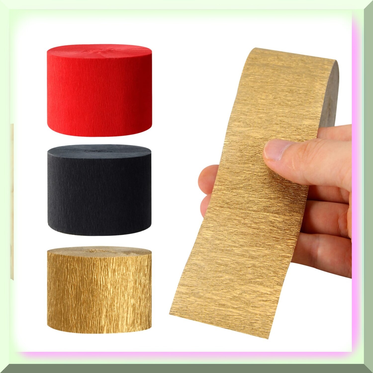 Red Black Gold Crepe Paper Streamers 9 Rolls