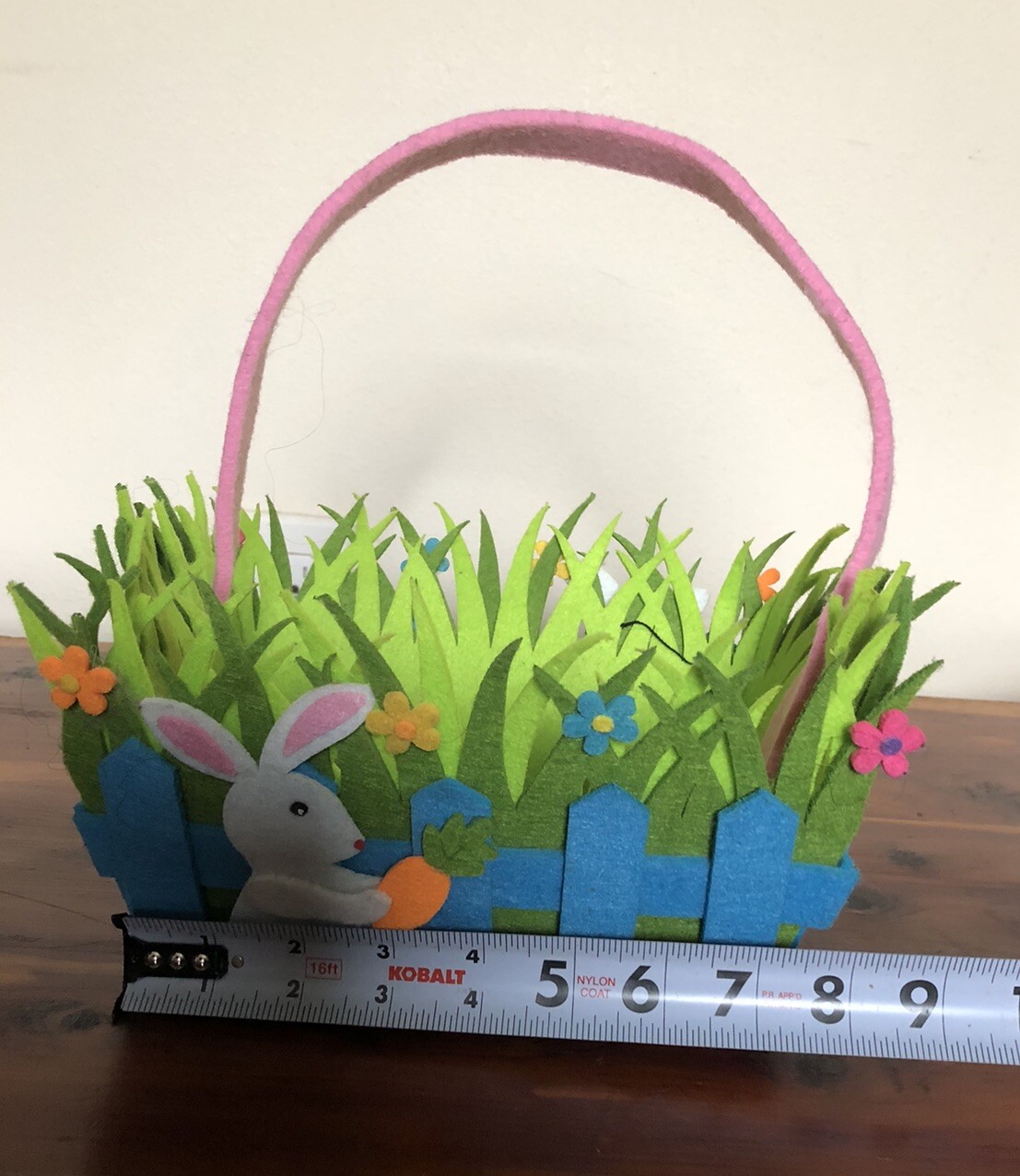 Easter Basket Soft Fabric Felt Bright Colors Bunny Grass & Flowers Decor Bucket