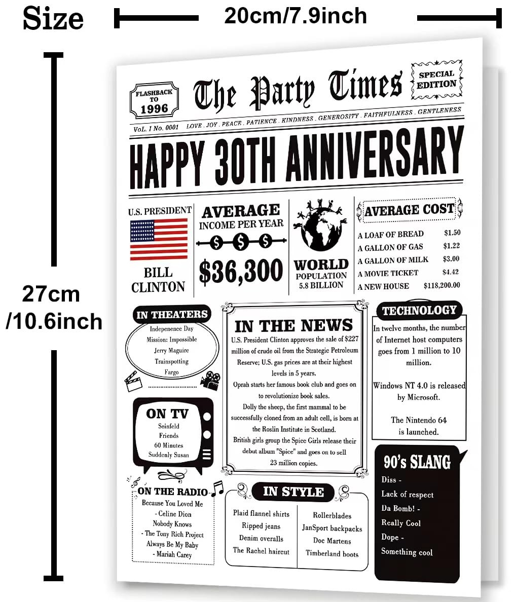 Missonemi Jumbo 30th Anniversary Card for Women Men, 7.9 x 10.6 inches,