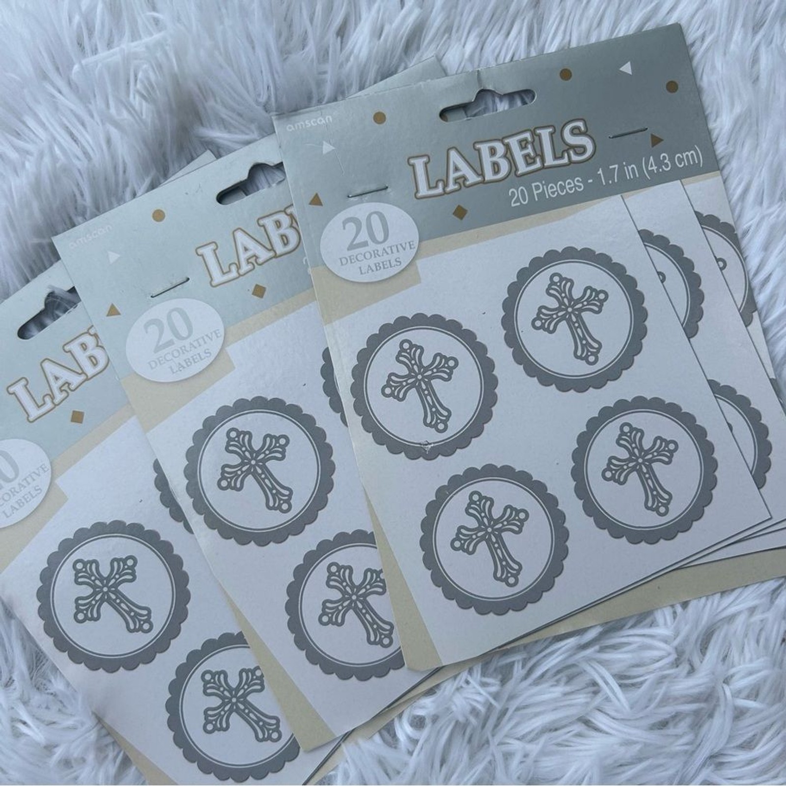 Silver Cross Circle Stickers Baptism, Communion, Confirmation, Wedding