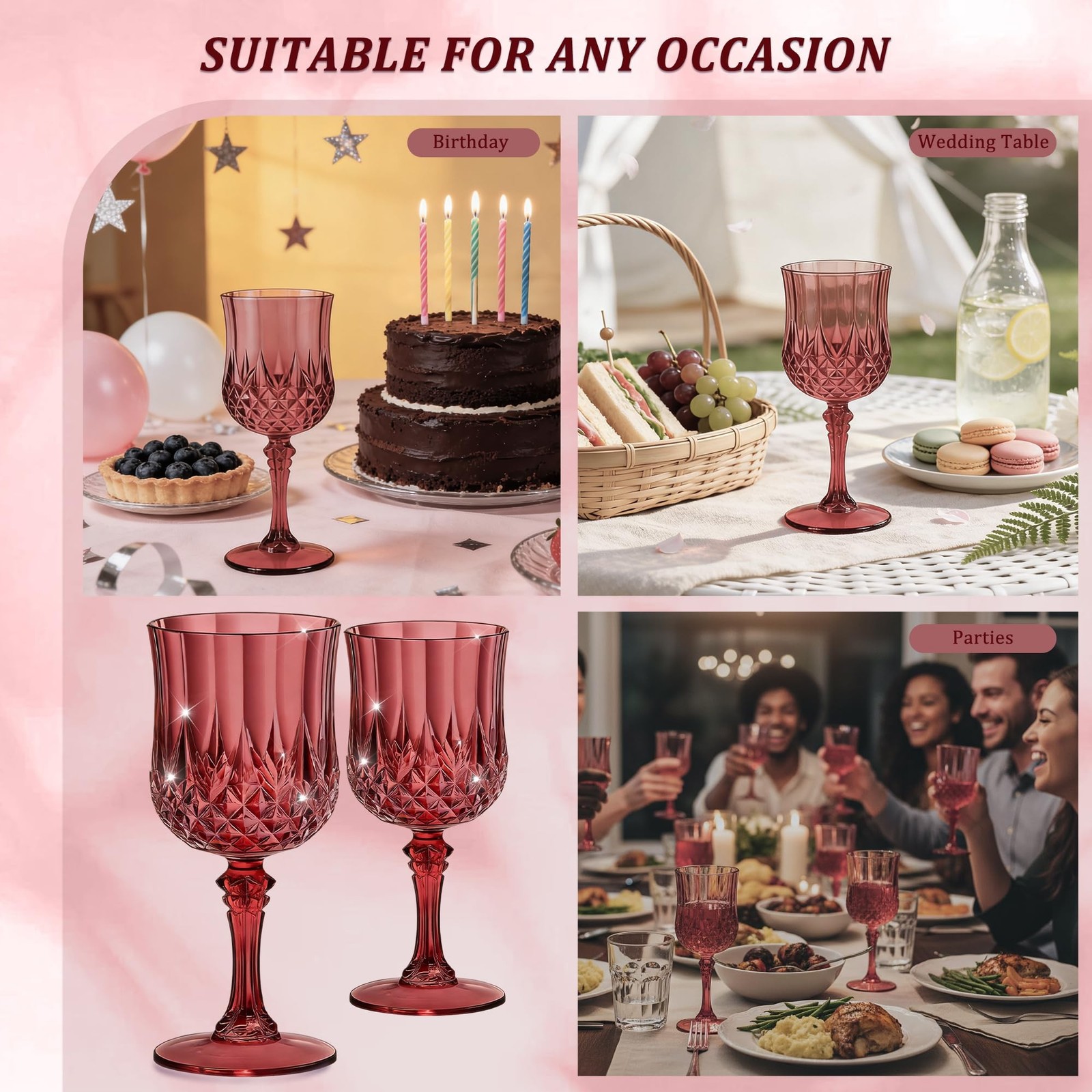 7OZ Plastic Wine Glasses, Reusable Vintage Goblets Unbreakable Drinking Glass…