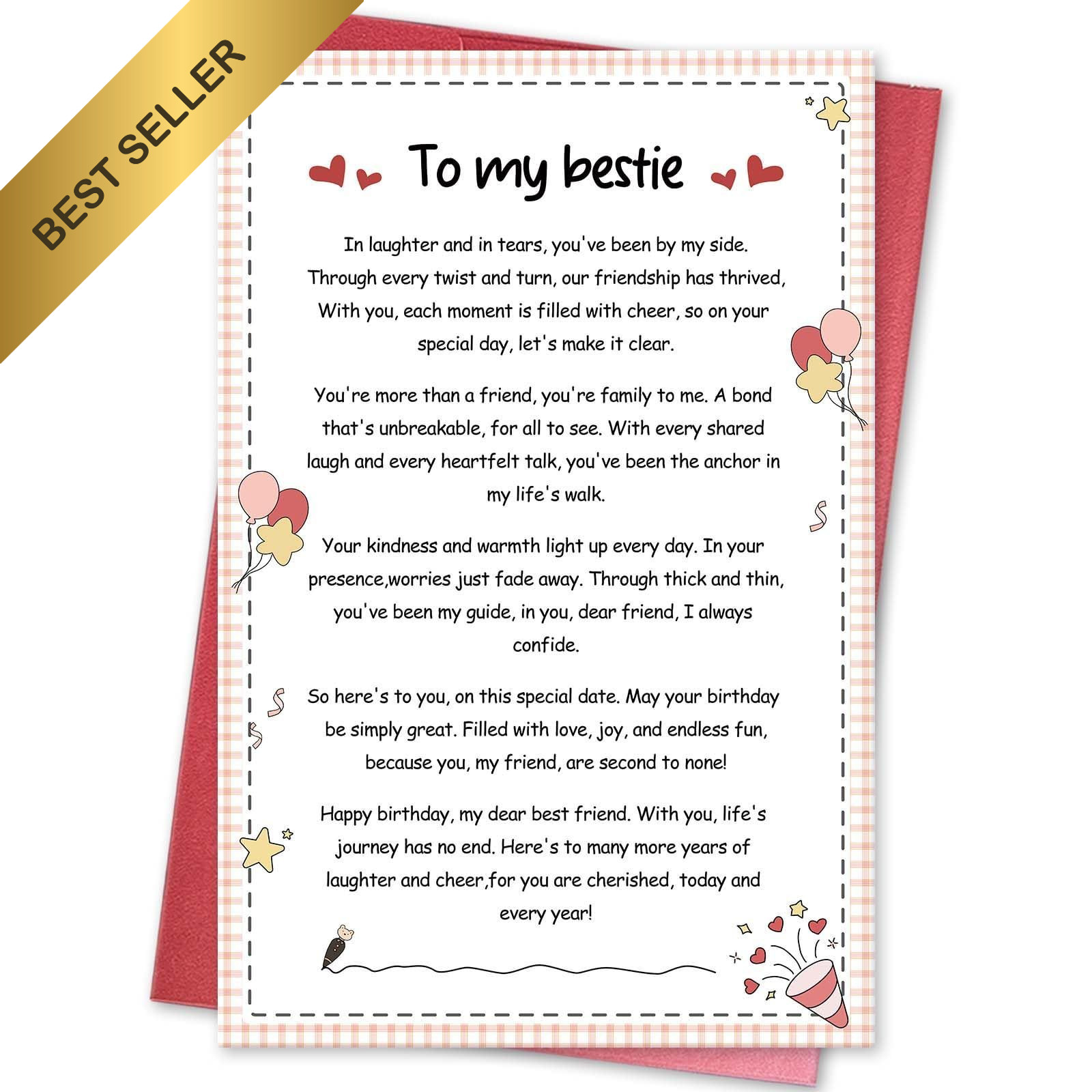 Best Friend Birthday Card With Poem For Her Happy Birthday Gift For Bestie BFF