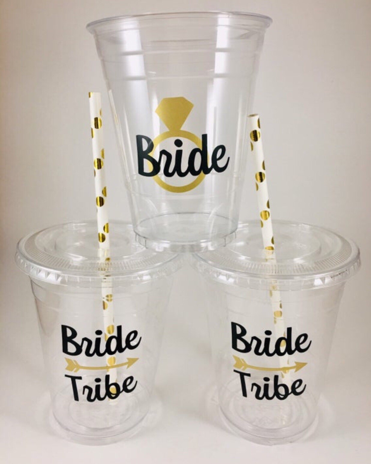 Bride Tribe Party Cups Set of 12 WITH Lids and Straws Bachelorette Bridal