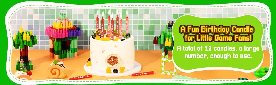 Tondio Pixel Dynite Themed Birthday Candles Cake pers for Boys