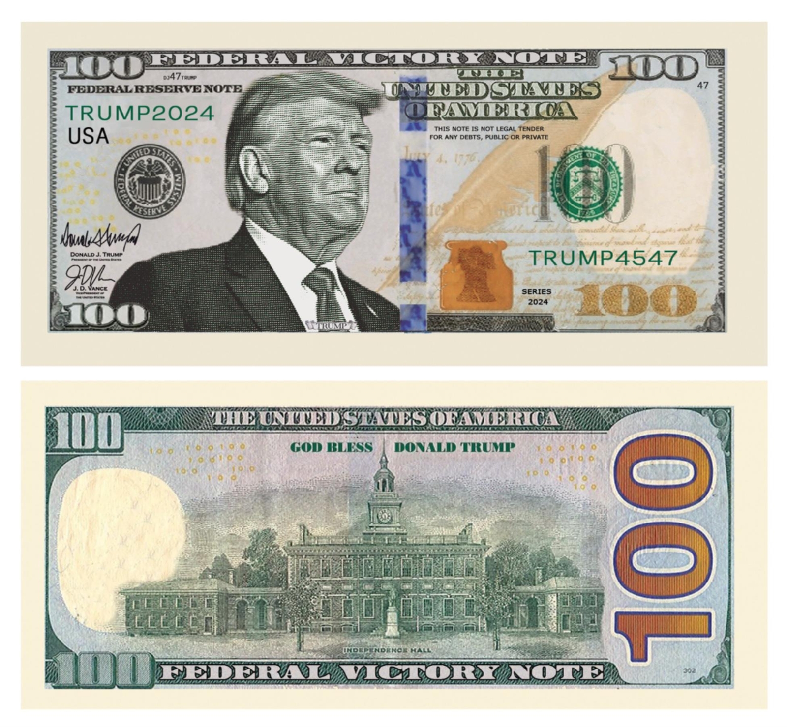 100 TOTAL – Donald Trump Presidential MAGA Century Dollars Novelty Money Bills
