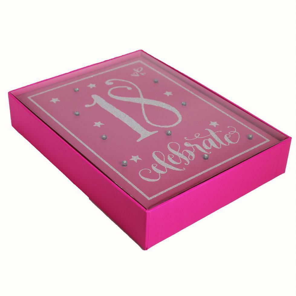 Girl Talk ‘Light Up’ Pink and Silver Glitter Birthday Plaque – 18th birthday