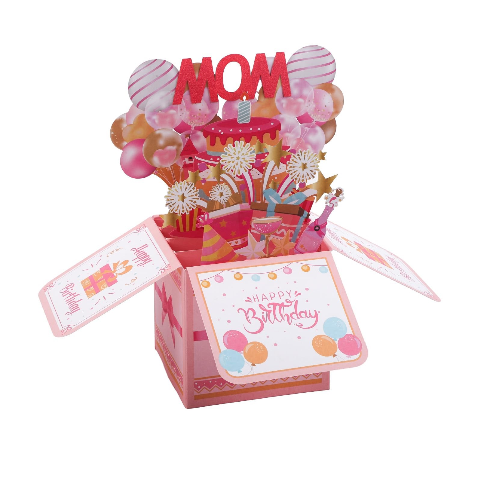 Gosknor Happy Birthday Mom Pop up Card, 25.6×25.6×19.8cm, multi-color