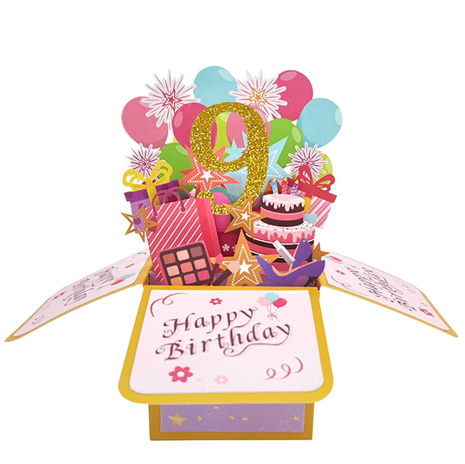 Asmallgf Happy 9th Birthday Pop Up 3.1X3.1X7.1 Inches / 7.8X7.8X18Cm,