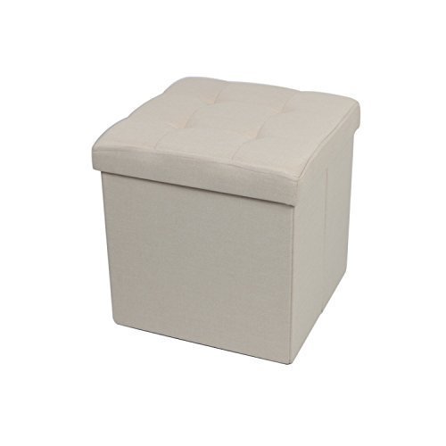 Polyester Folding Storage Ottoman Bench Footrest Stool (Cream)