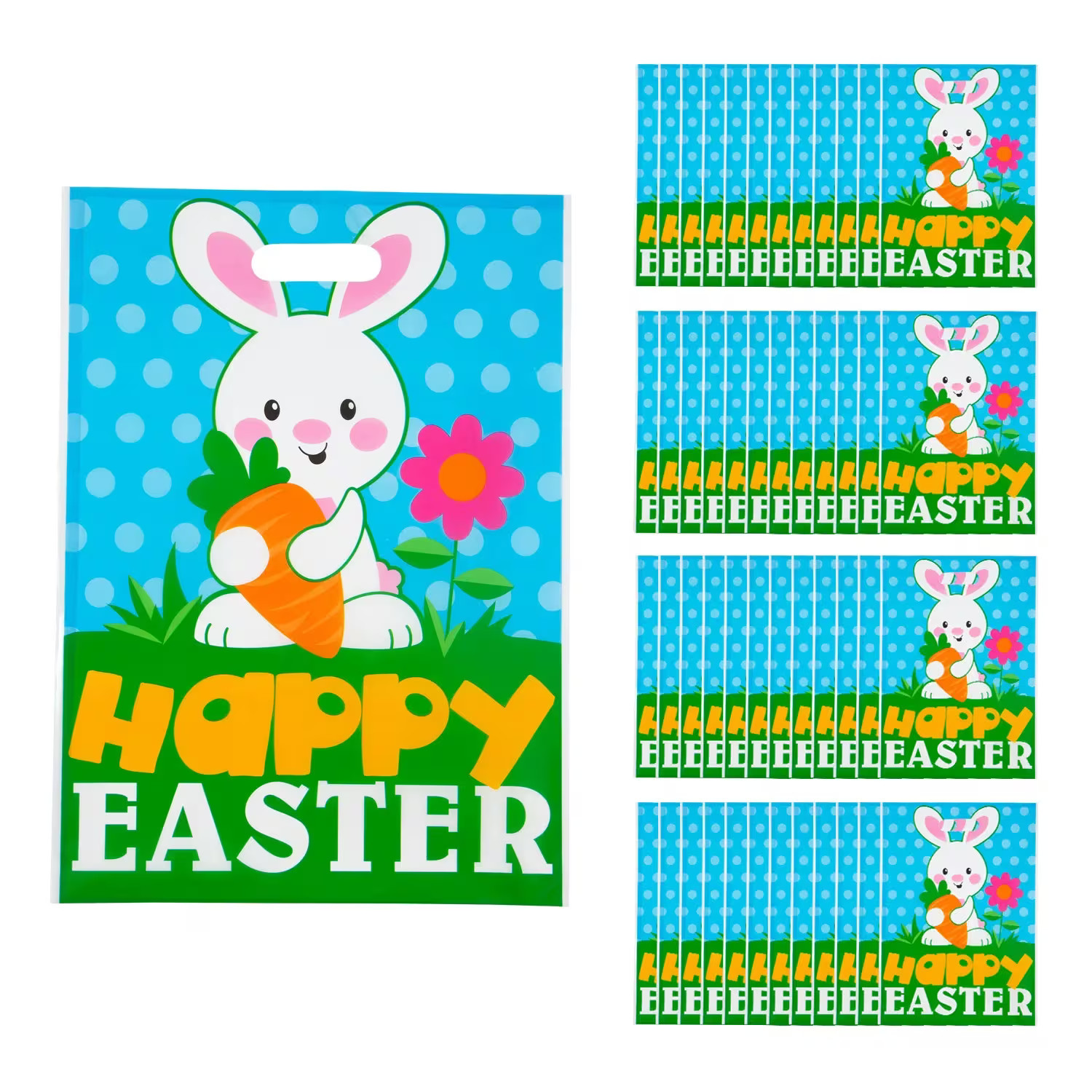 Fun Express 12 1/2″ x 17″ Bulk 50 Pc. Large Happy Easter Plastic Goody Bags
