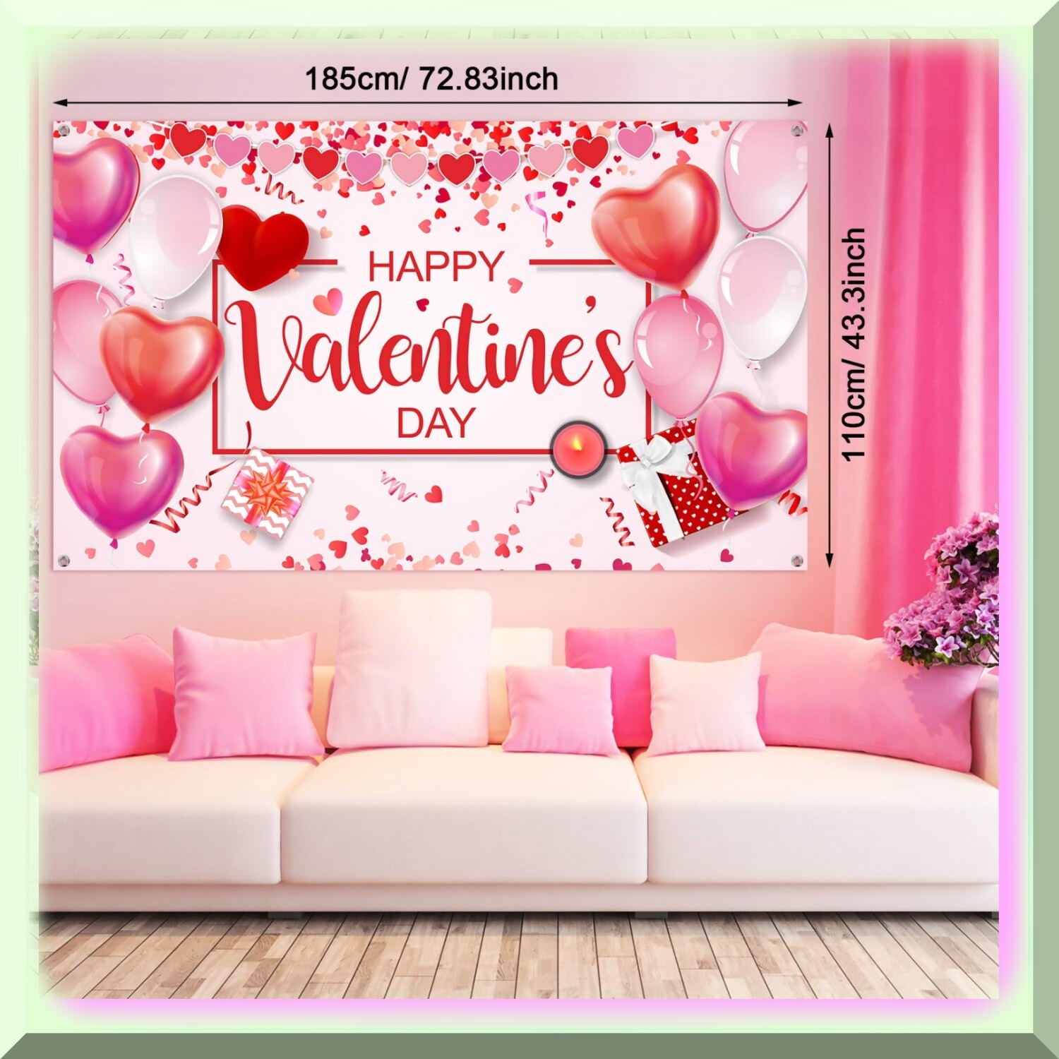 Valentine’s Day Heart Backdrop Banner 73×43 inches