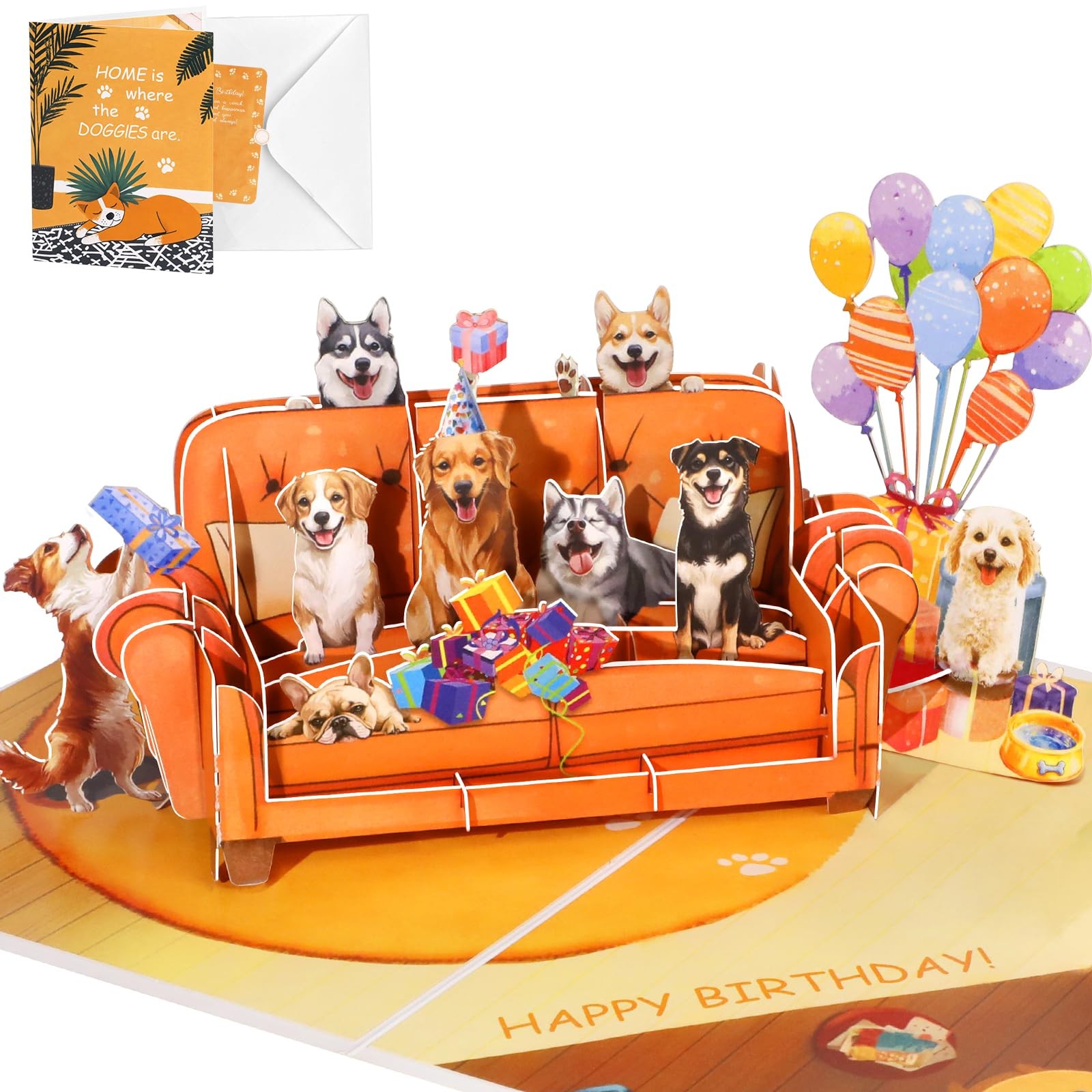 JMHACHY Pop up Birthday Card with Envelope – Funny Happy 5×7 inches, Sofa Dog