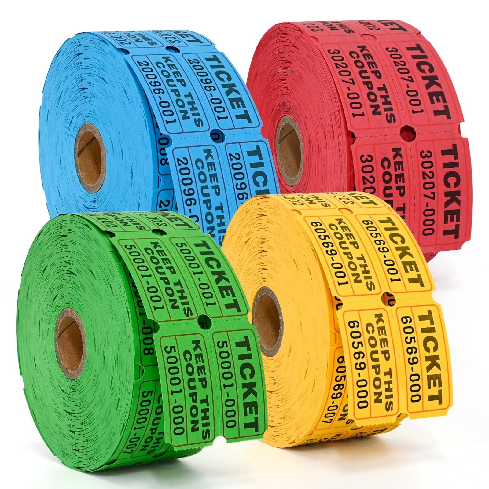 4000 Double Raffle Tickets – 4 Colors (Blue, Yellow, Red, Green) for Events & Fu