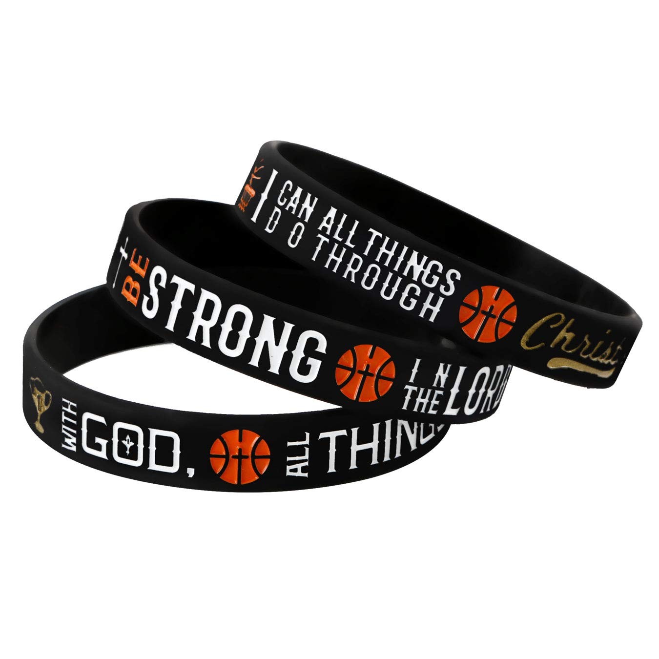 Power of Faith Basketball Bible Verse Silicone Wristbands with Christian Insp…