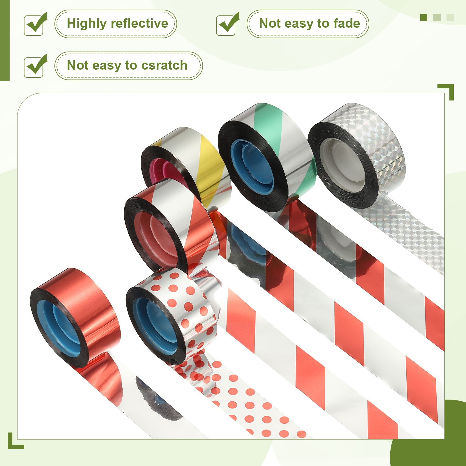 Silver Green PET Reflective Bird Hunting Tape, 196.8 ft x 0.94 in