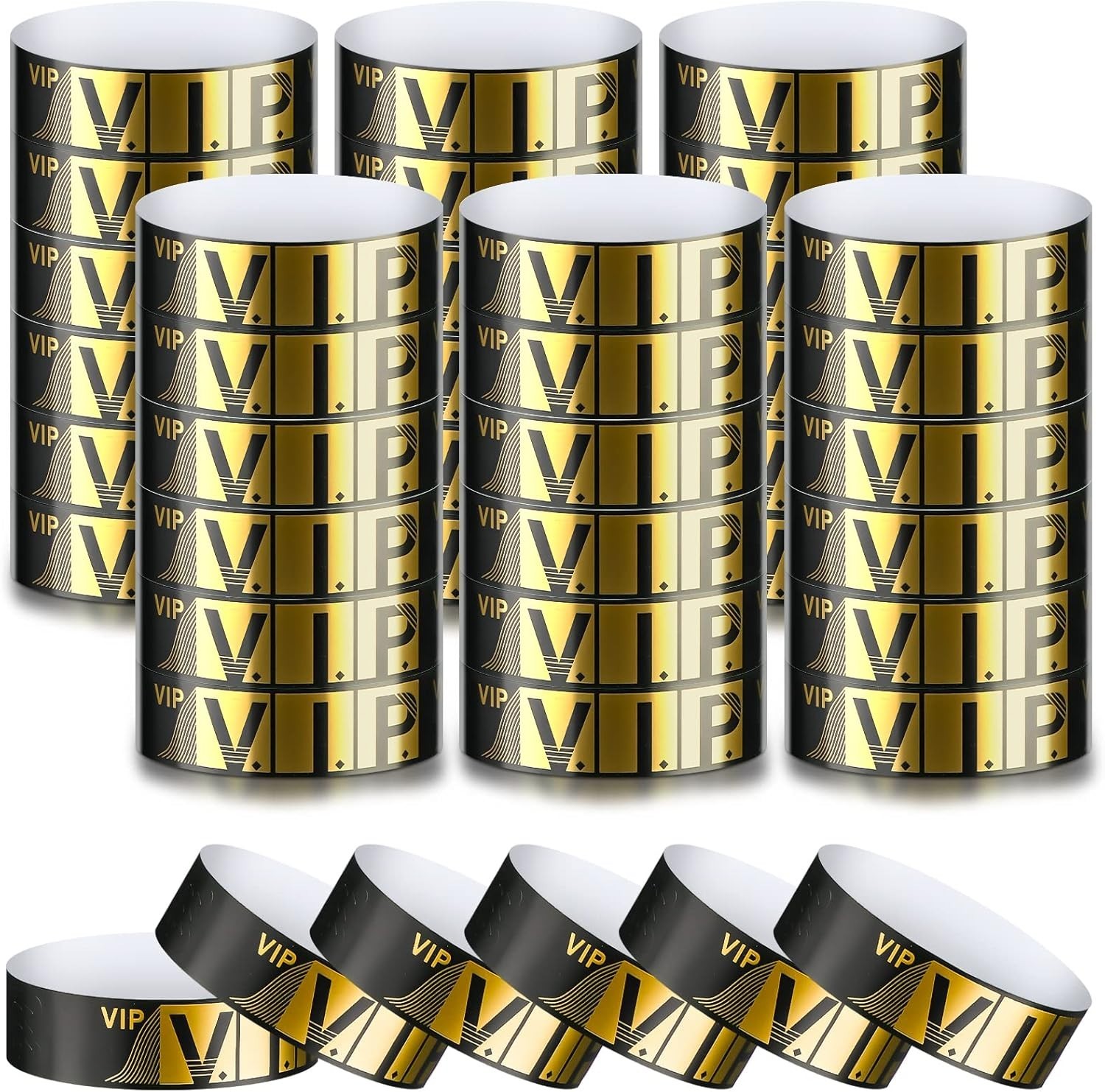 200 pulseras VIP doradas impermeables 0.79″x10″ para eventos y conciertos