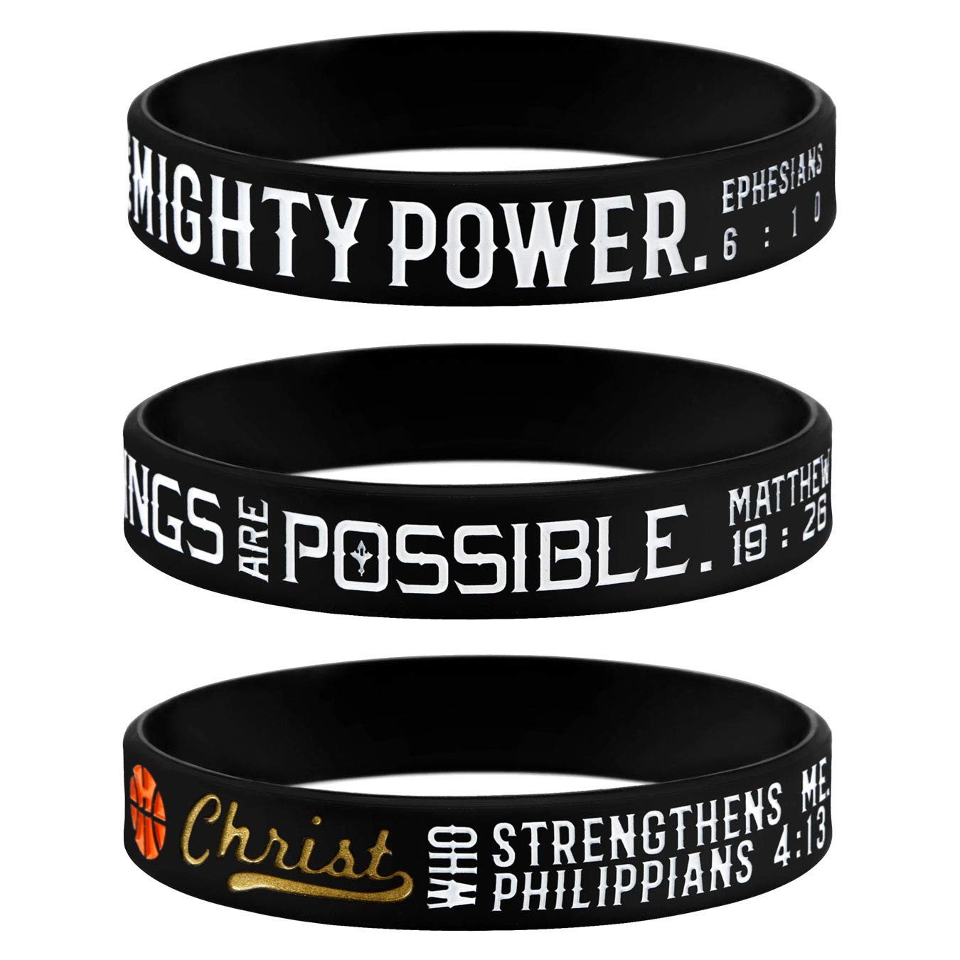 Power of Faith Basketball Bible Verse Silicone Wristbands with Christian Insp…