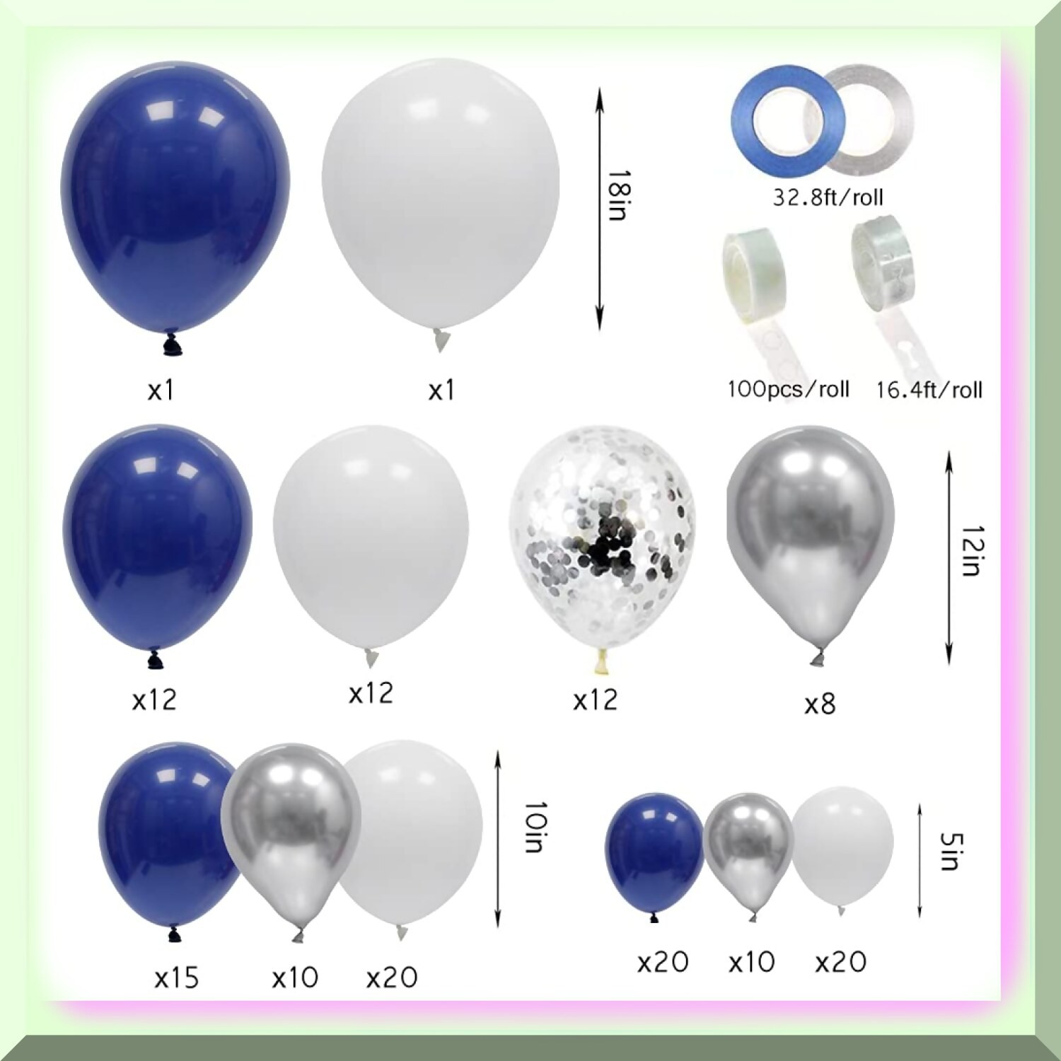 Navy Blue Silver Balloon Garland Kit for Graduation