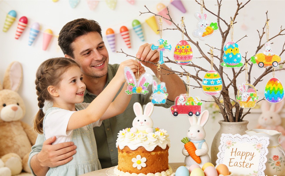 Easter Diamond Painting DIY Keychain Easter Ornaments Bunny Kids Game Supplies