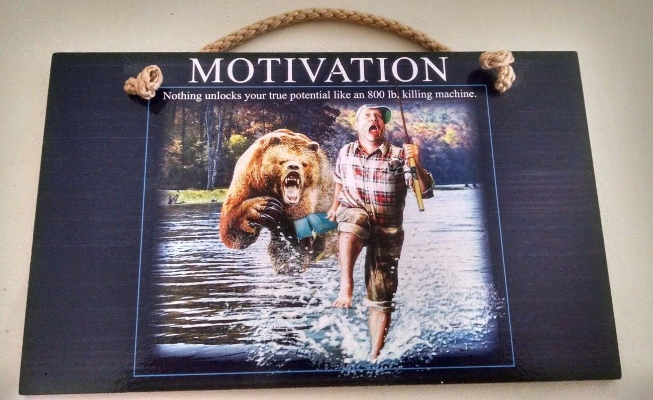 Motivational plaque – fishing & bear by American Woodcrafters