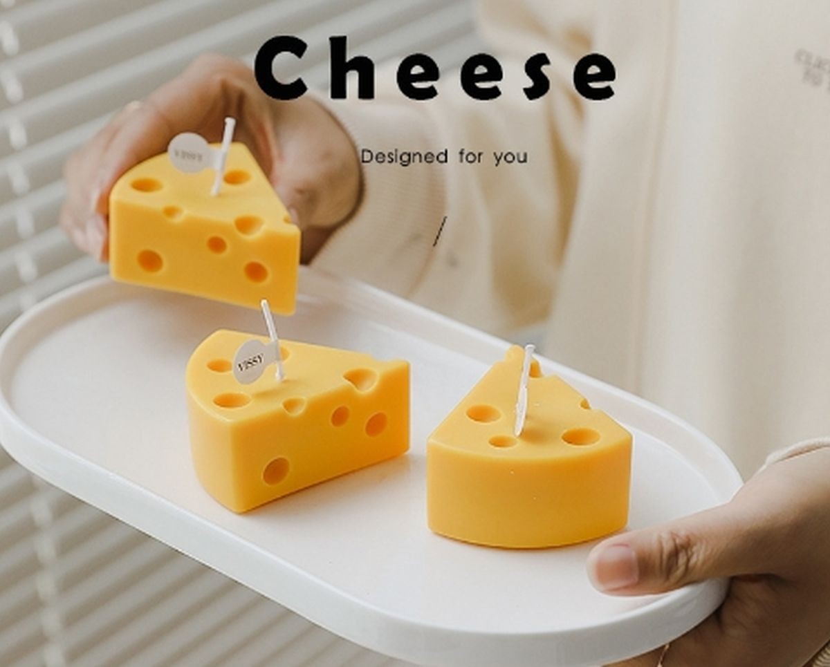 Cheese Shaped Scented Decorative Candle – Cute Fun Home Kitchen Food Decor Gift
